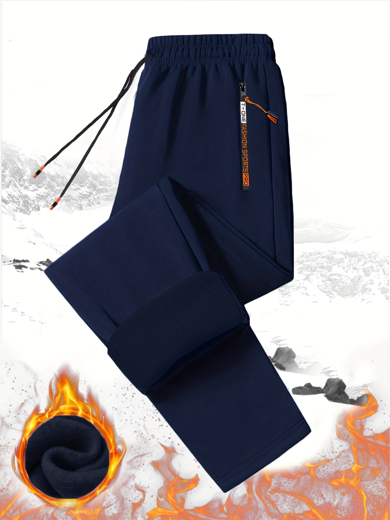 2pcs Men's Thermal Fleece Pants with Zipper Pockets & Drawstring Waist - Heavy-Duty Winter Warm Track Trousers for Gym,2Running,22ctivities - Navy/ Fleece Casual Pants (Hand Washable),2Trousers for Men'2Track Pants Men'2Mens Clothes,2Pants for - Image 9