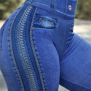 [Denim Print/Imitation Denim] Women's High-Waisted Skinny Jeans-Like Leggings - Washed Denim-Like Stretch Pants with & Faux Button Closure, All-Season Tummy Control, Machine Washable Imitation Jeans for Jeans-As-Outerwear (Casual/Dress)