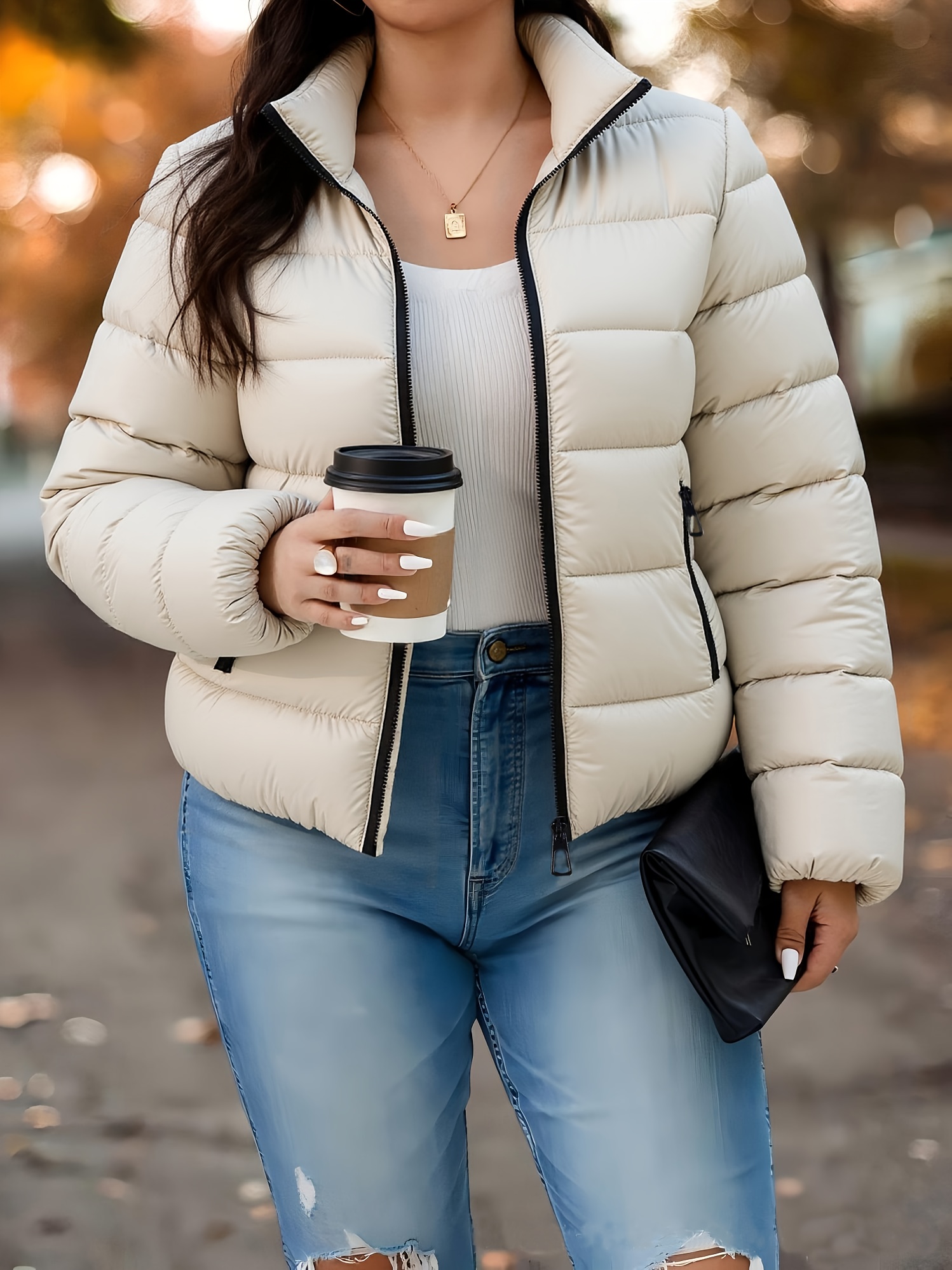 Women's Short Padded Winter Coat - Elegant A-Line Short Jacket with Stand Collar & Shrinking Sleeve/ Hem, Machine Washable Outerwear, Solid Color Cold Weather Blouse