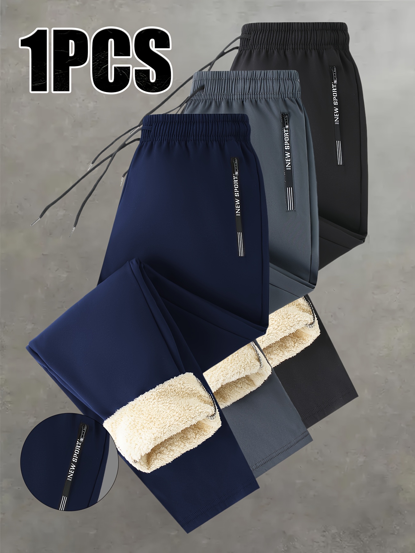 Men'S Fleece-Lined Warm Running Pants | Comfortable Soft Fabric, Dual-Side Zipper Pockets, Drawstring Waist, Ideal for Winter, Casual Style, Solid Color