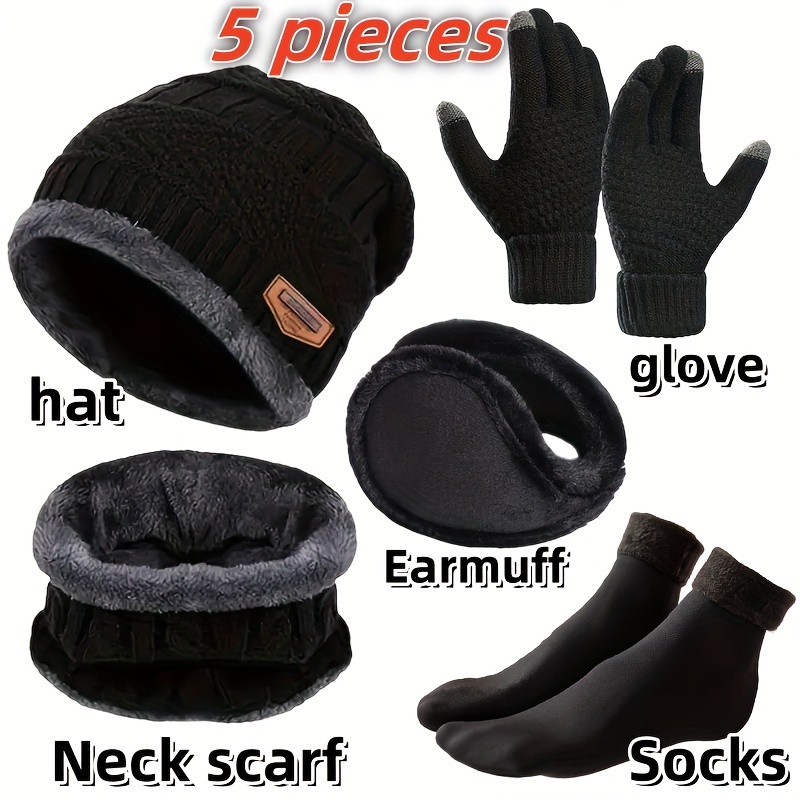 5pcs Winter Warmth Survival Suit - Quilted Vest, Hat, Gloves, Earmuffs & -Slip Socks | Lightweight Cold Weather Protection for Outdoor Activities,, Camping in Extremely Low Temperatures | Suitable for Extreme Winter Conditions