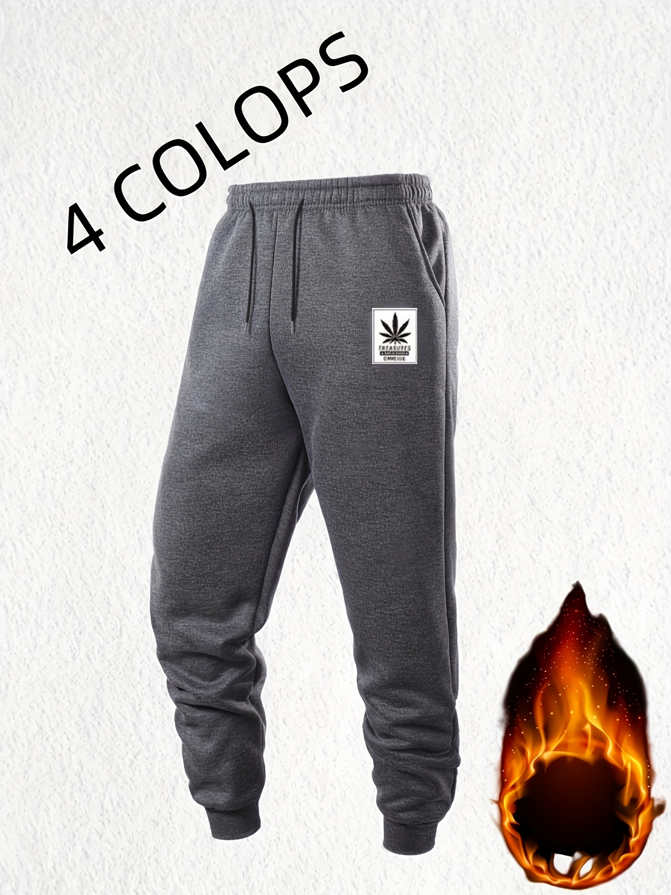 Men'S Thickened Warm Jogger Pants - Winter Sports Long Trousers with Floral Print, Elastic Drawstring Waistband, Thickened Gym Top for Cold Weather, Machine Washable Polyester