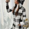Women's Elegant Black and White Checkered Hooded Zip-Up Sweatshirt - Comfortable Long-Sleeve for Autumn and Winter, Machine Washable and Dry Cleanable, Fashionable Casual Top