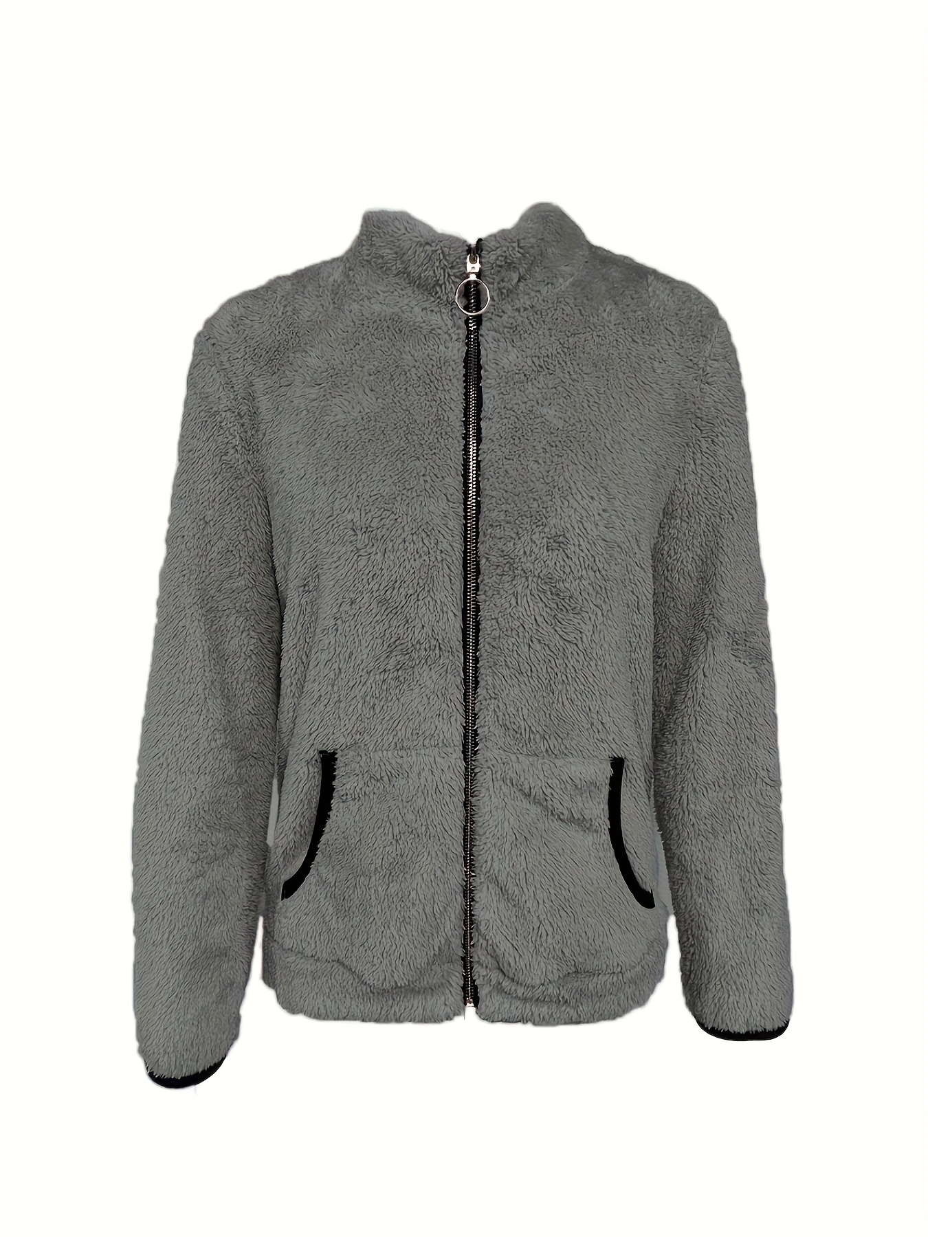[Plush Winter Jacket] Plush Women's Winter Jacket - Cold Weather Coat with Zipper Closure & Side Pockets | Non-Stretch Outer Layer for Fall/Winter - Machine Washable Fuzzy Textured Fabric for Everyday, Formal & Casual Wear
