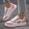 Women'S White & Pink Floral Embroidered Casual Sneakers - Round Toe Low-Top Lace-Up Shoes with Superfine Microfiber Upper, EVA Sole & Fabric Lining - All-Season Comfort for Casual Attire, Ladies Sneakers, Comfortable Footwear, Durable Footwear