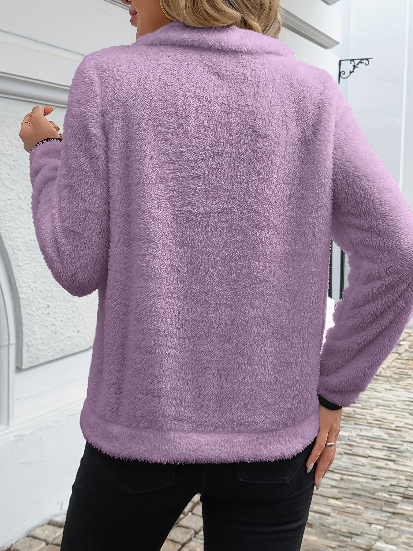 Cozy Fuzzy Womens Zip Front Sweatshirt with Contrast Trim - Stylish Kangaroo Pocket for Fall & Winter Casual Wear