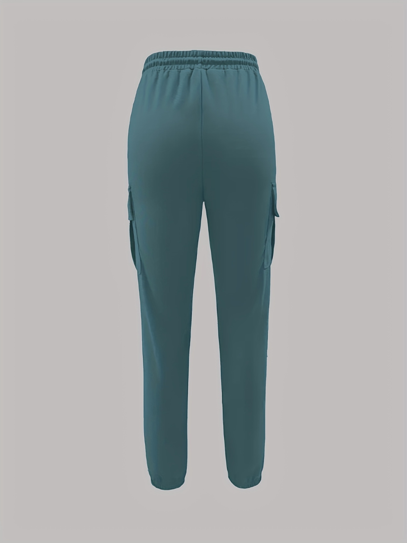 Women's Black Cargo Pants with Elastic Drawstring Waist & Multiple Pockets - Regular Fit Long Length Casual Workwear-Style Trousers for All-Season Casual Attire