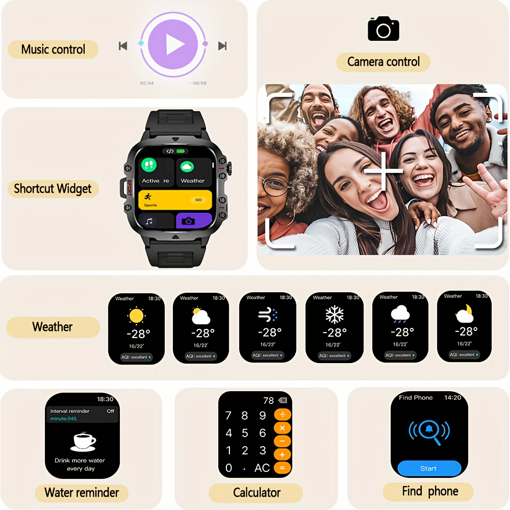 25Th Anniversary New Full Touch Men'S/Women'S Watch, Smart Watch with Multi-Sport Mode/Drink Reminder/Call Reminder/Remote Photo Taking/Music Control And More, Suitable for Both Men And Women, Gift Choice, Smart Watch for Men