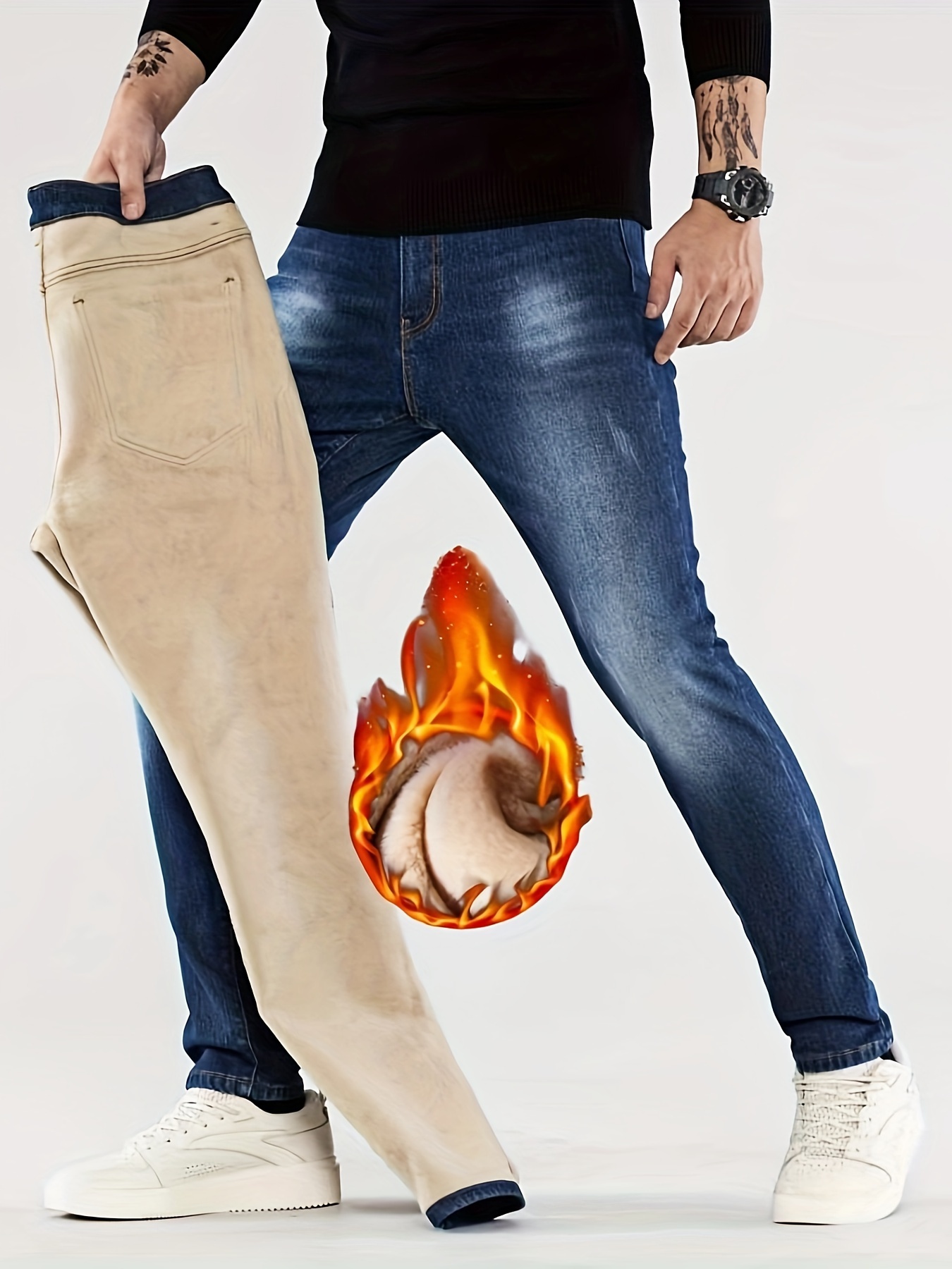 Men's Heavy-Duty Winter Slim-Fit Jeans - Thickened Mid-Rise Washed Pants, Beige/Brown Casual Dress Pants for Men, Hand Washable Warm Trousers, Mens Clothes, Trousers For Men, Long Pants For Men, Baggy Pants For Men, Jeans Trousers For Men, Black Pants For Men, Men Clothing, Warm Jeans For Men, Mens Clothing, Warm Pants For Men, Stretch Pants For Men, Winter Trousers For Men, Jean Trousers For Men, Men Clothes, Baggy Trousers Men, Jeans For Men Winter, Trouser Pants For Men,