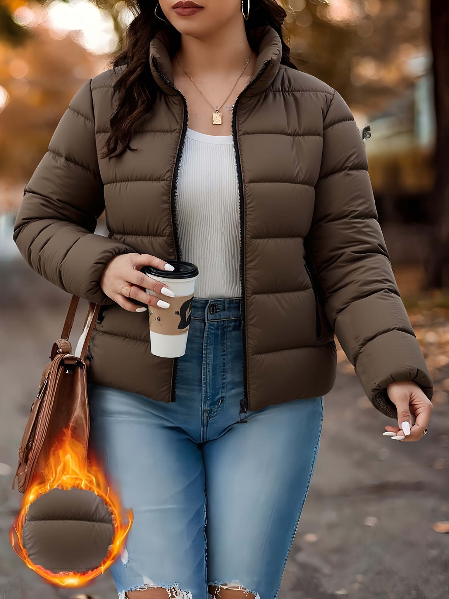 Women's Short Padded Winter Coat - Elegant A-Line Short Jacket with Stand Collar & Shrinking Sleeve/ Hem, Machine Washable Outerwear, Solid Color Cold Weather Blouse