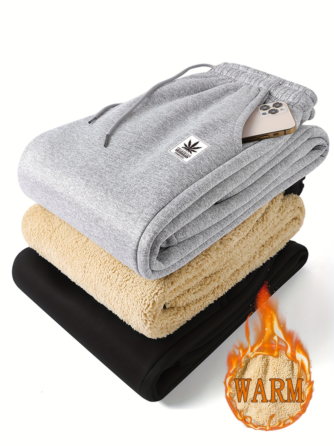 Comfortable Fleece-Lined Men's Casual Joggers - Durable Sweatpants with Drawstring Waist for Spring, Fall & Winter