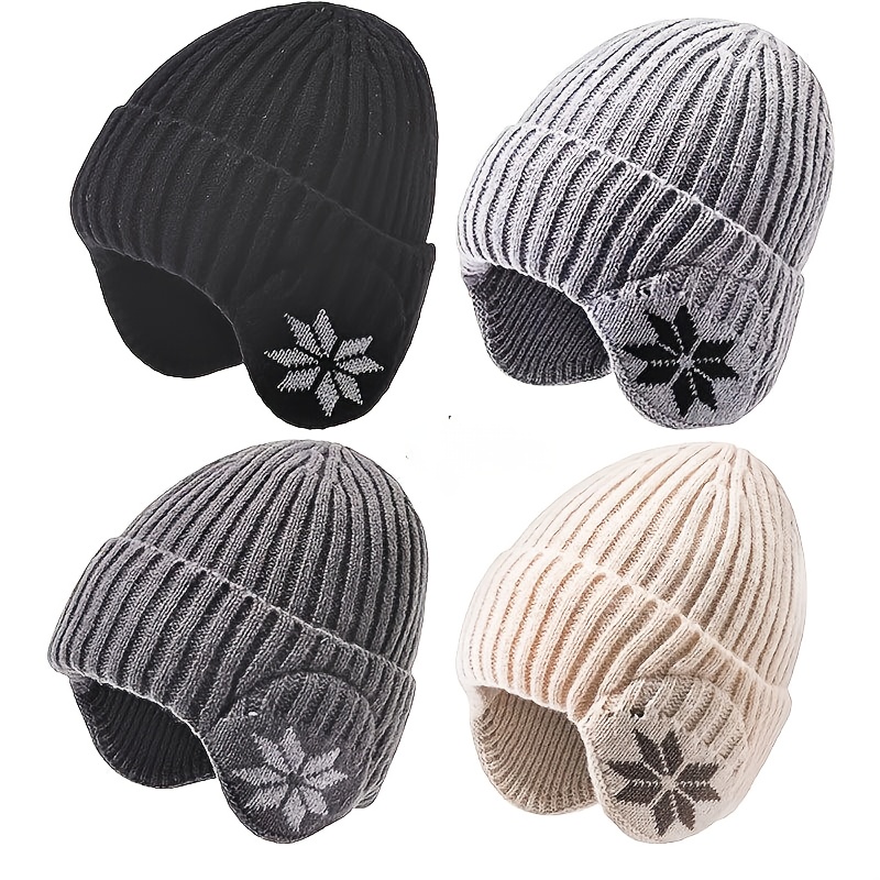 Men'S & Women'S Winter Warm Fleece-Lined Beanie Hat - Thermal Insulated Knit Cap with Snowflake Pattern, Elastic Fit for Cold Weather, /Brown, Winter Hat