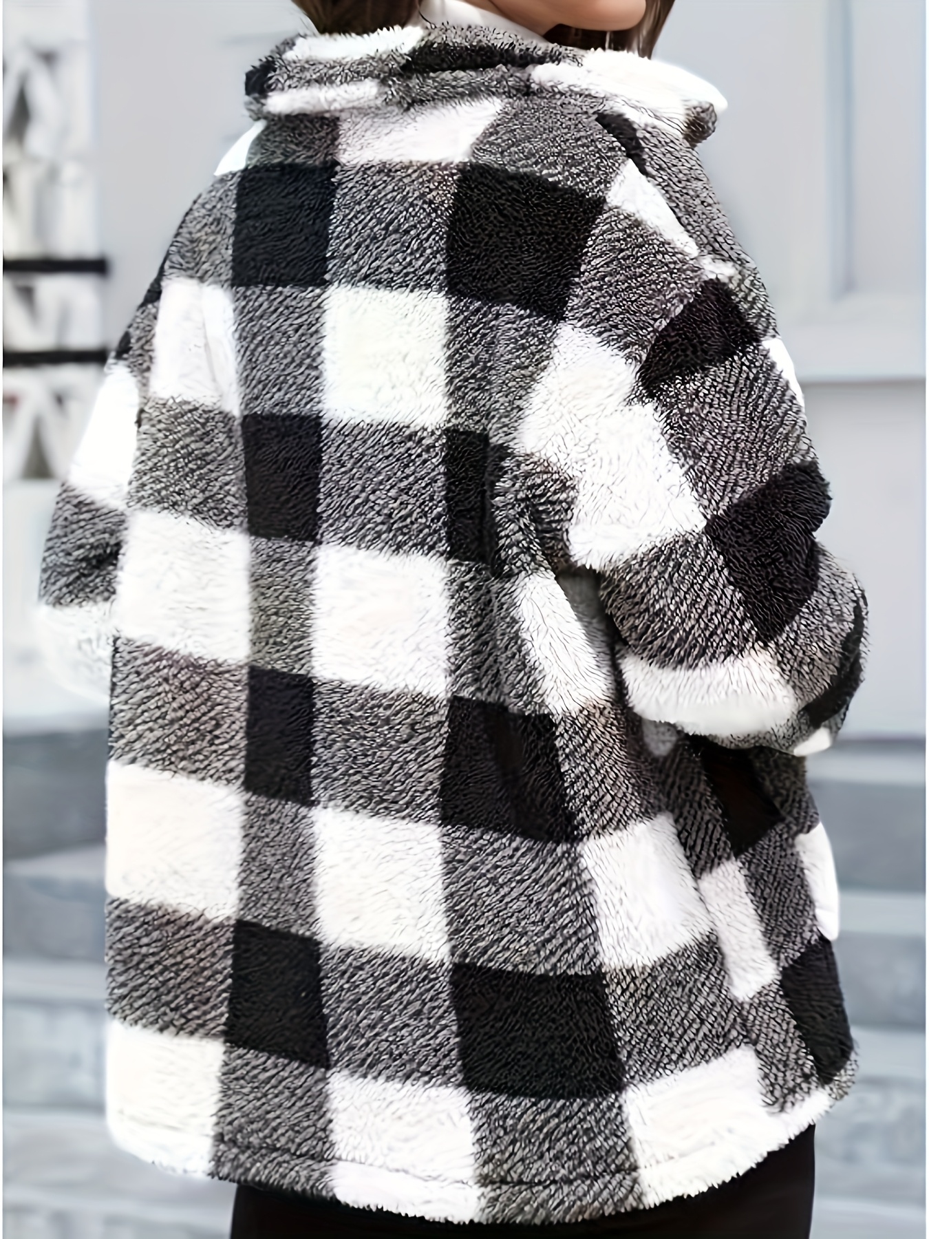 Women'S Cozy Fleece Jacket - Soft Plaid Coat with Button Front Closure, Long Sleeve Winter Outerwear for Fall & Winter, & Brown Tartan Pattern - Image 8