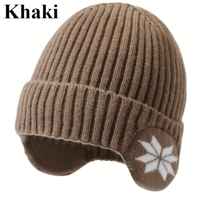 Men'S & Women'S Winter Warm Fleece-Lined Beanie Hat - Thermal Insulated Knit Cap with Snowflake Pattern, Elastic Fit for Cold Weather, /Brown, Winter Hat
