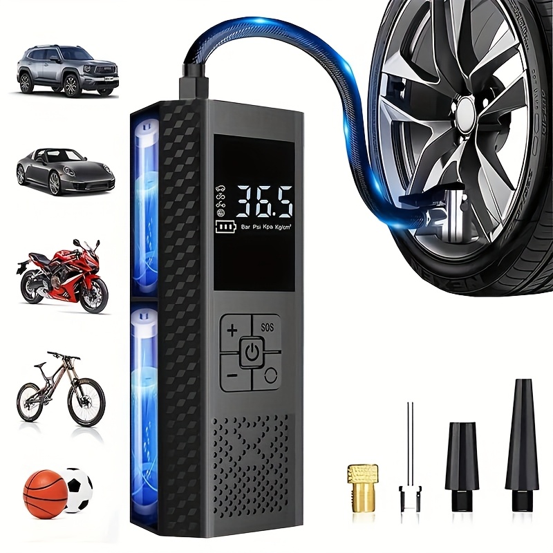 Portable Air Compressor Tire Pump, 150PSI Car Tire Air Pump with Tire Pressure Gauge, LED, 3x Faster One-Click Smart Wireless Tire Inflator for Cars, Motorcycles, Bicycles, Balls, etc