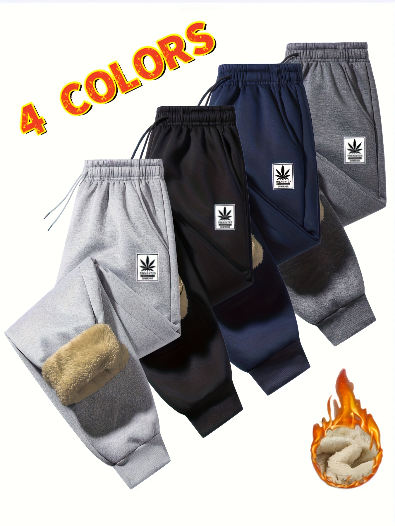 Men's Thermal Winter Jogger Pants with Fleece Lining - Loose-Fit Straight-Leg Trousers, Drawstring Waist & Cuffed Hem, 4 Colors (Black, Navy, Grey, White) - Machine Washable Casual Athletic Pants for Gym, Everyday & Activities - Fleece-Lined for Cold Weather, Relaxed Fit, Fleece Lining for Warmth, Suitable for Autumn and Winter, Available in 4 Colors for Men, Jogger Pants For Men