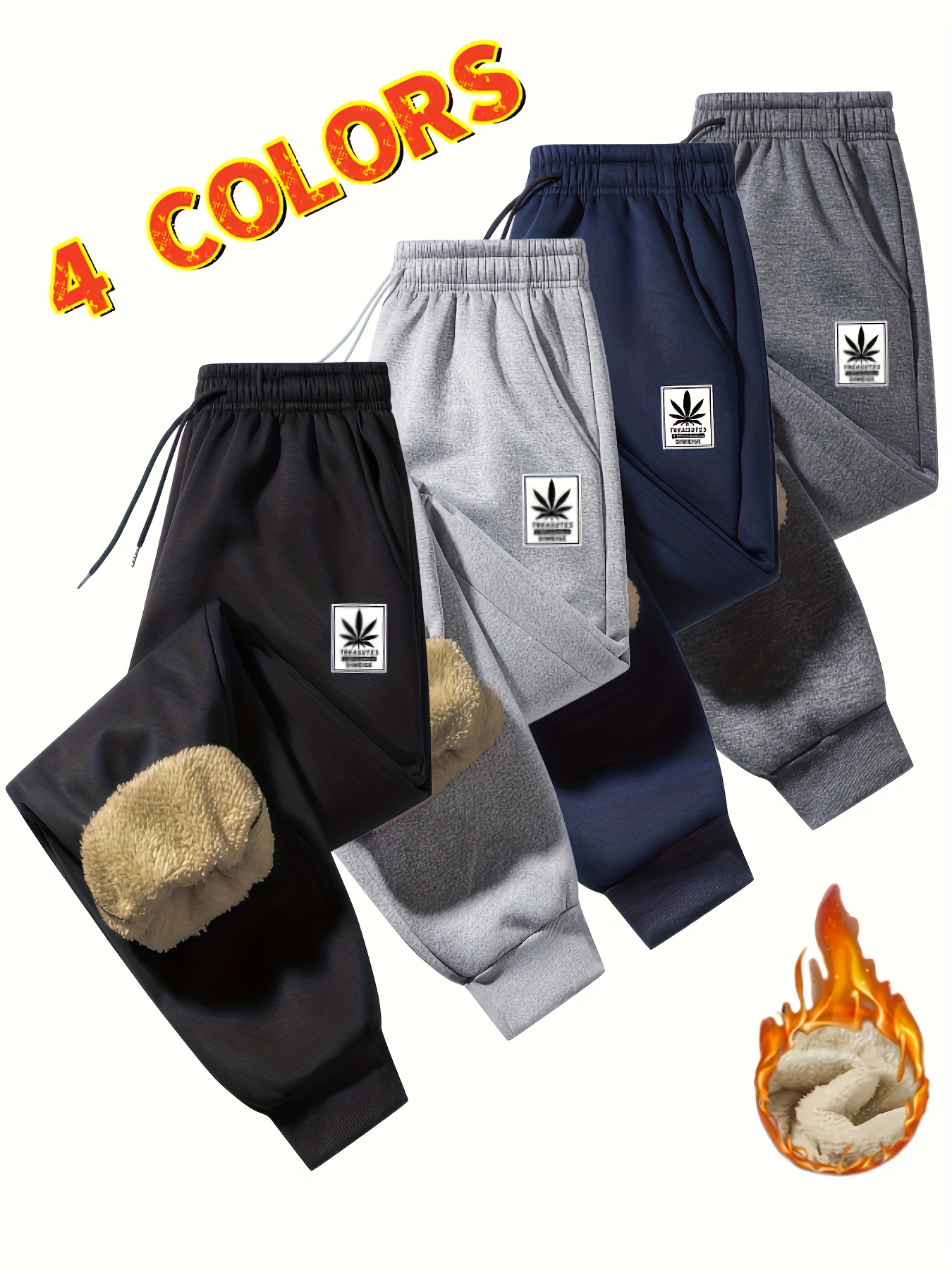 Men's Thermal Winter Jogger Pants with Fleece Lining - Loose-Fit Straight-Leg Trousers, Drawstring Waist & Cuffed Hem, 4 Colors (Black, Navy, Grey, White) - Machine Washable Casual Athletic Pants for Gym, Everyday & Activities - Fleece-Lined for Cold Weather, Relaxed Fit, Fleece Lining for Warmth, Suitable for Autumn and Winter, Available in 4 Colors for Men, Jogger Pants For Men