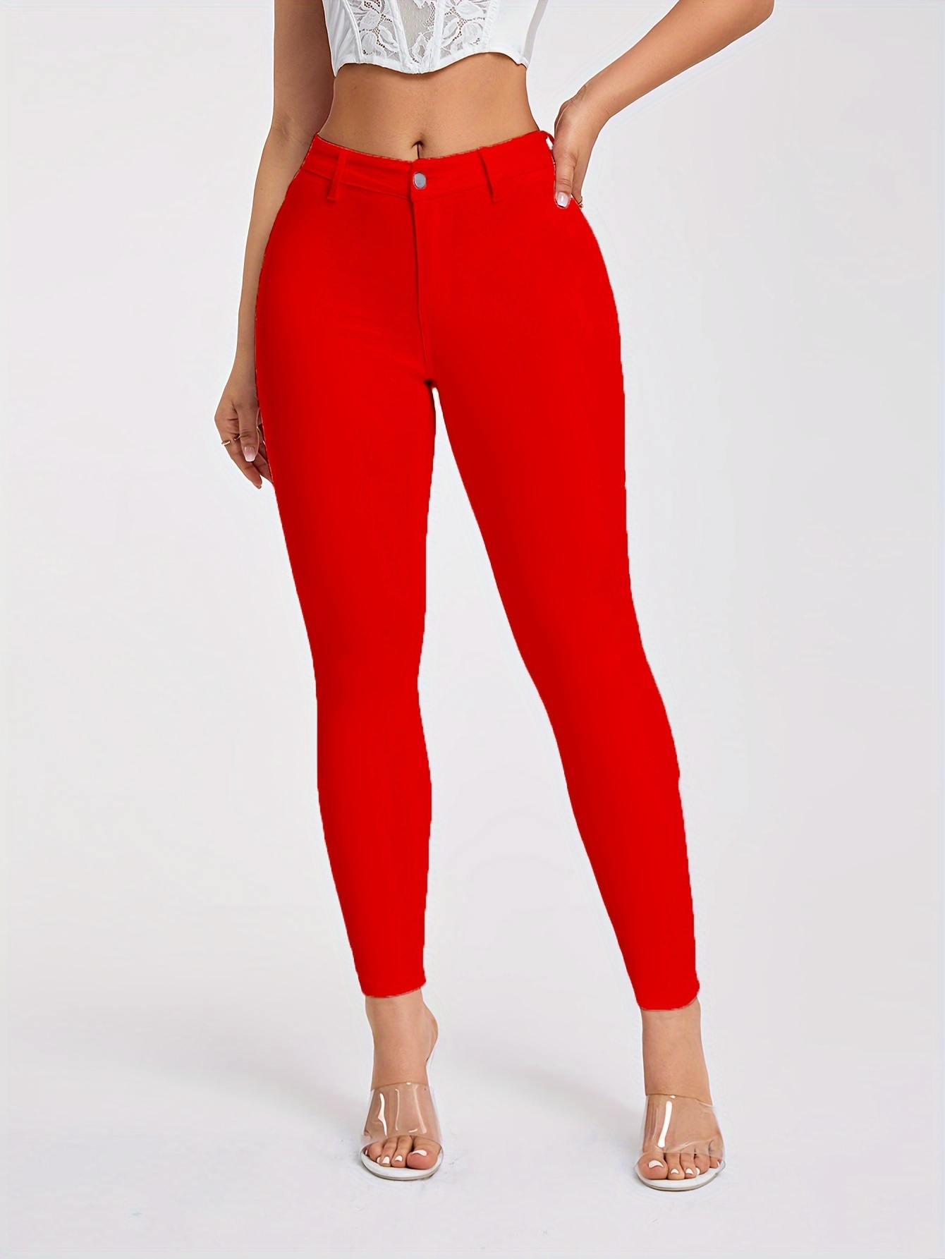 Women's Stretchy Pink Leggings - Casual, High-Waist, Non-See-Through, Machine Washable - Perfect for Spring/Summer