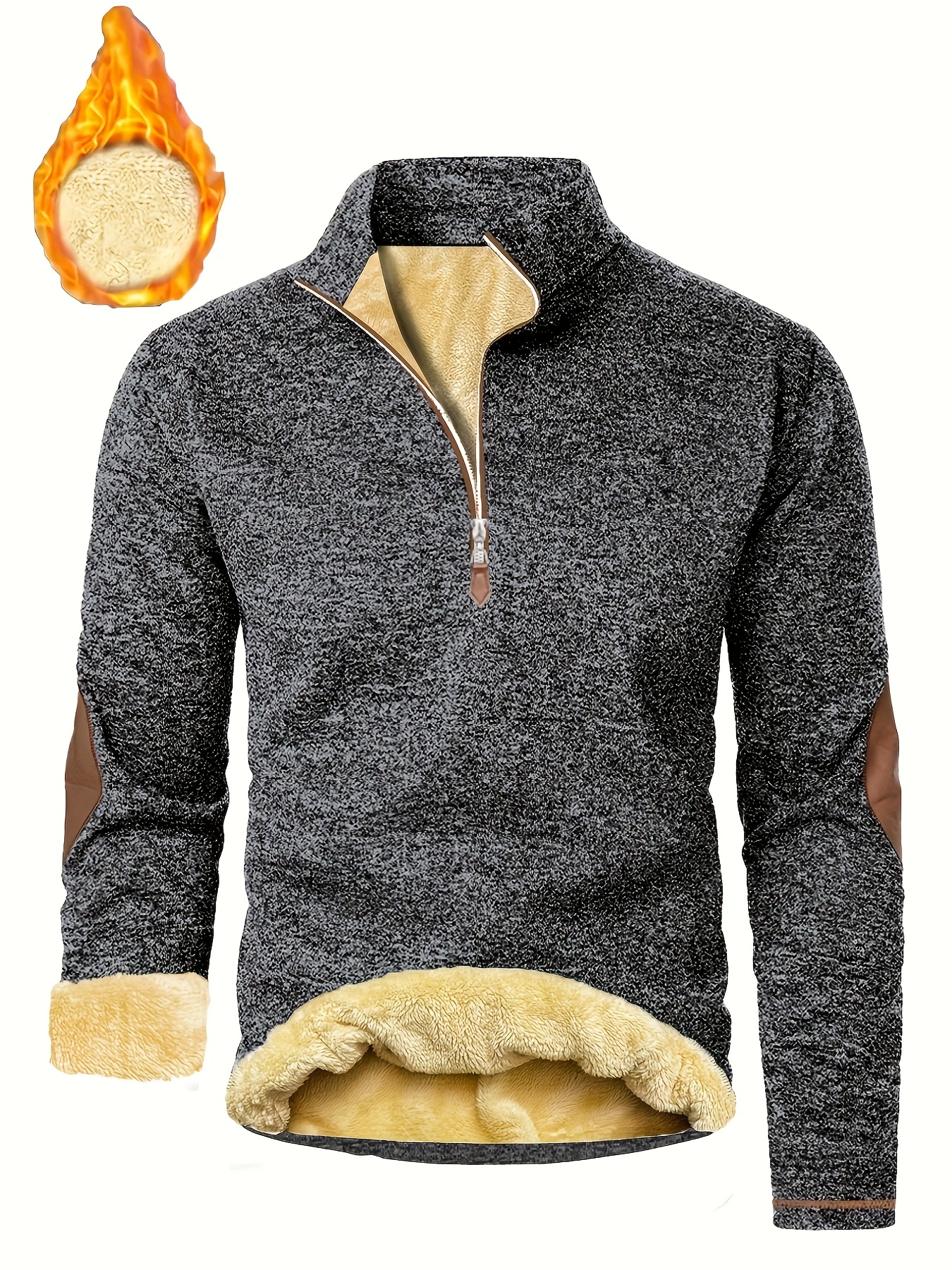 Men'S Cozy Fleece-Lined Zip-Up Sweater - Casual Stand Collar, Long Sleeve, Solid Color, Regular Fit, Perfect for Fall & Winter, Warm & Stylish Outerwear, Winter Clothing | Zipup Sweater | Fleece Lined Sweater, Knit, Men'S Collar/neck Sweater, Men'S Sweatshirt, Men'S Stand-up Collar Sweatshirt, Men'S Autumn/spring Clothes, Men Pullover, Men Winter Pullover, Men Clothe, Men Jumper