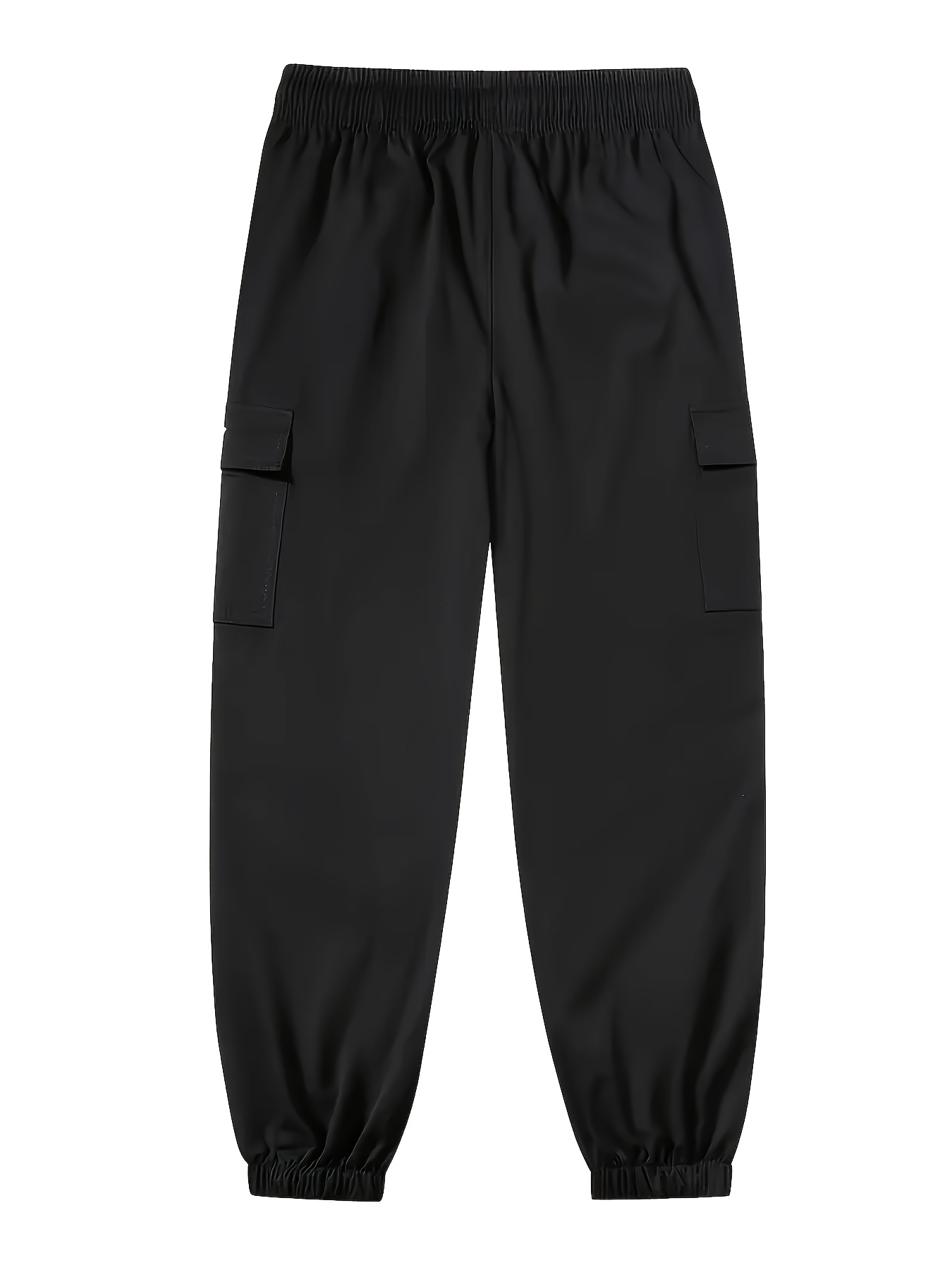 [Men's Casual Cargo Pants] No-Stretch Fabric Men's Casual Cargo Pants with Elastic Drawstring Waist & Multiple Pockets - Regular Fit Mid-Rise for Hiking, Outdoor Activities & Casual Attire - Spring/Fall Solid Color Work Pants