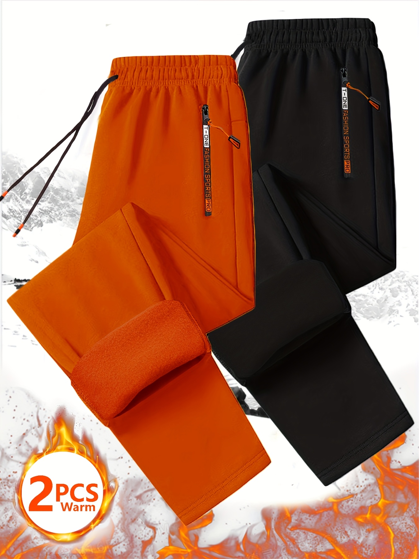 2pcs Men's Thermal Fleece Pants with Zipper Pockets & Drawstring Waist - Heavy-Duty Winter Warm Track Trousers for Gym,2Running,22ctivities - Navy/ Fleece Casual Pants (Hand Washable),2Trousers for Men'2Track Pants Men'2Mens Clothes,2Pants for