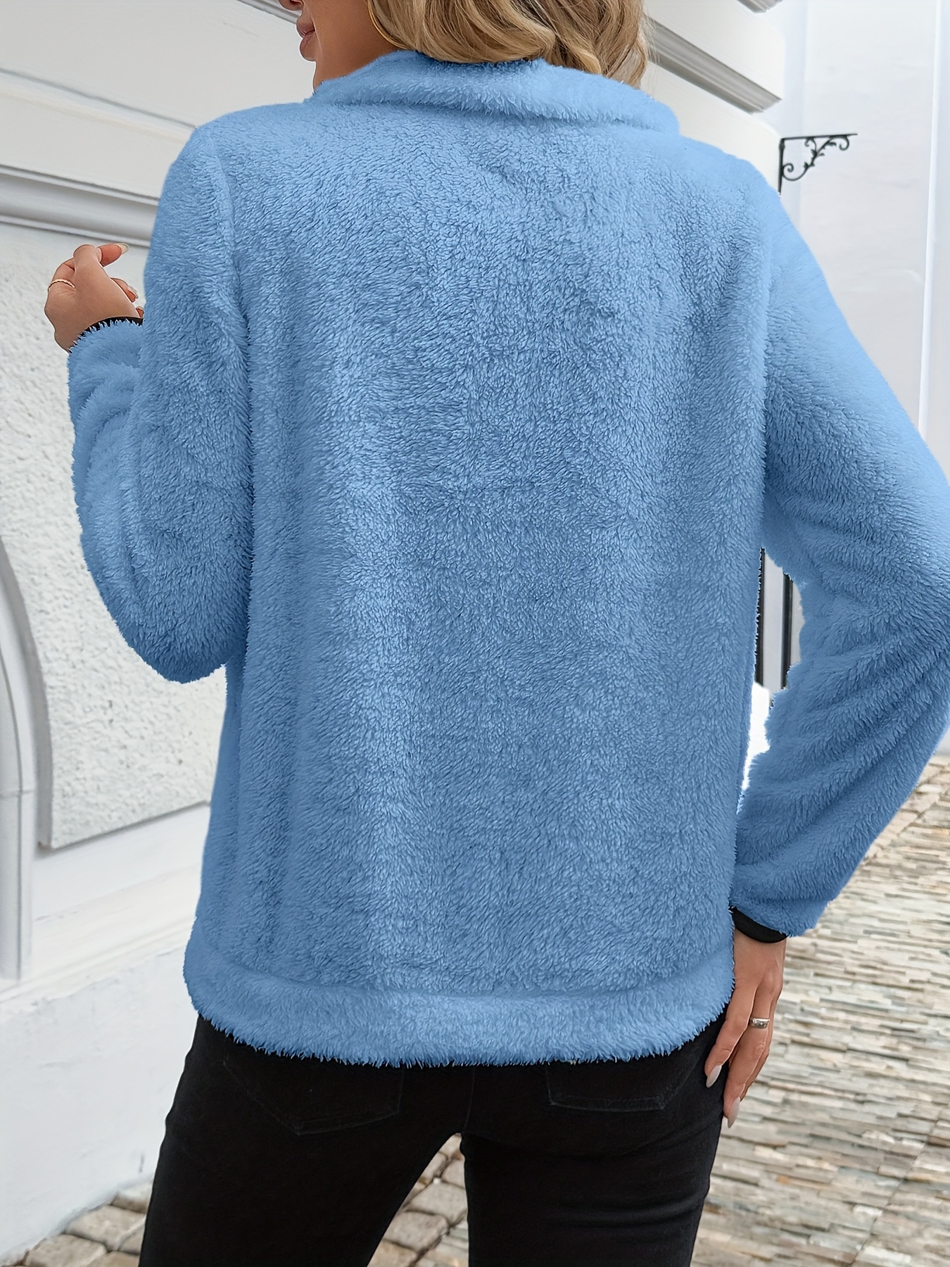 Autumn/Winter Women's Fashion Casual Half-Zip Long Plush Warm Sweatshirt