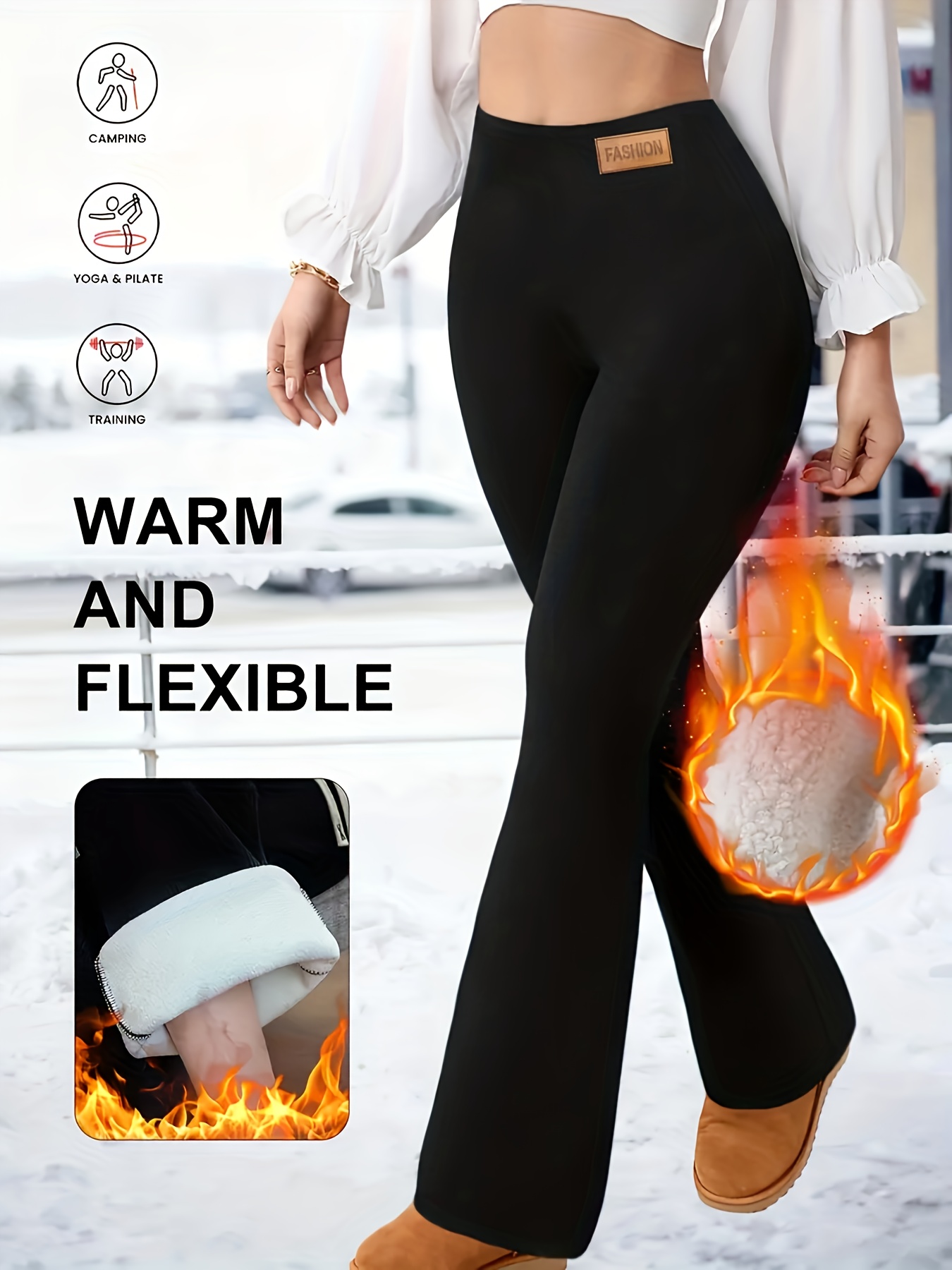 Women's High-Waisted Wide-Leg Thermal Trousers with - Winter Warmth Pants, Slim-Fit Inner for Jeans-like Wear, Machine Washable & Tummy Control (No Bulk) - Elegant Cold-Resistant Full-Length Leggings