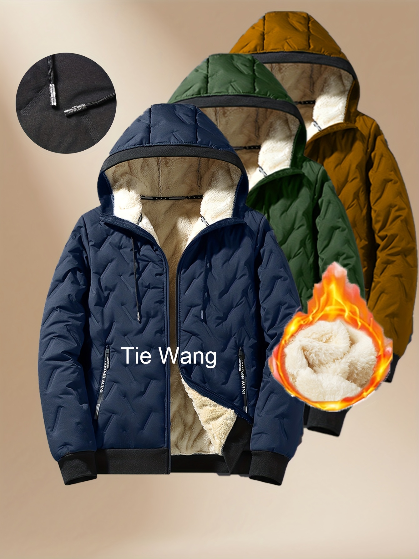 1 Men's New Autumn/Winter Thickened Hooded Jacket, Essential Thickened Jacket for Men, -Lined Windproof Warm Casual Workwear Coat - Image 3