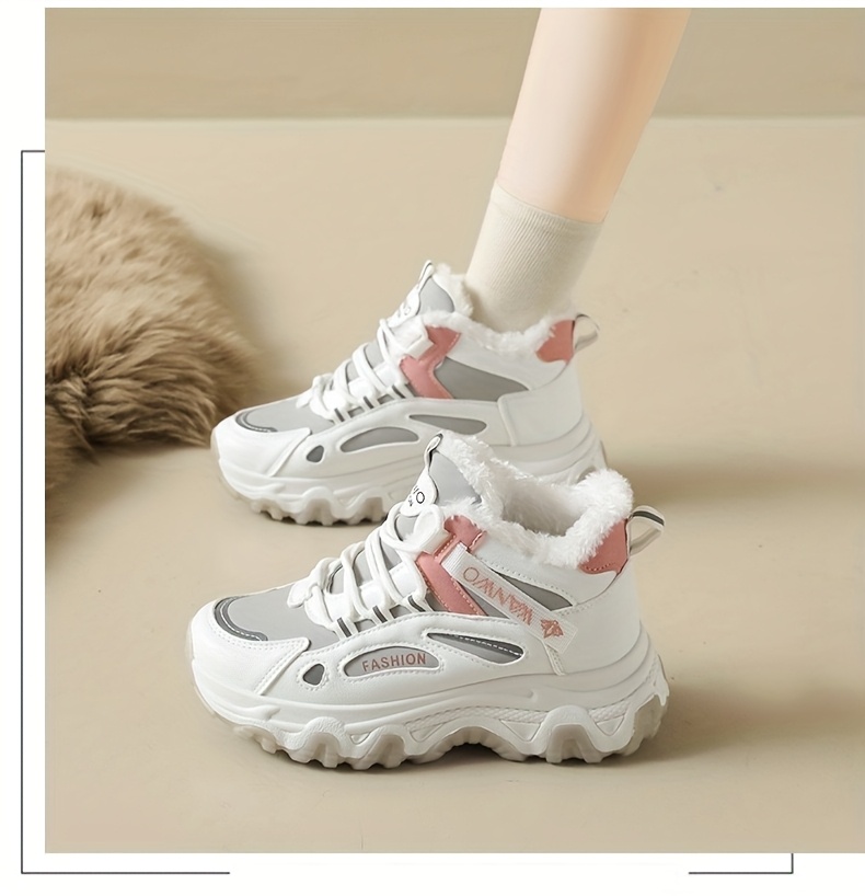 Women'S Winter Warm High-Top Sneakers - Thick Cushioned PVC Sole, Lace-Up Closure, Non-Slip Traction - All-Season Everyday & Formal Shoes - / - for, Ladies Sneakers