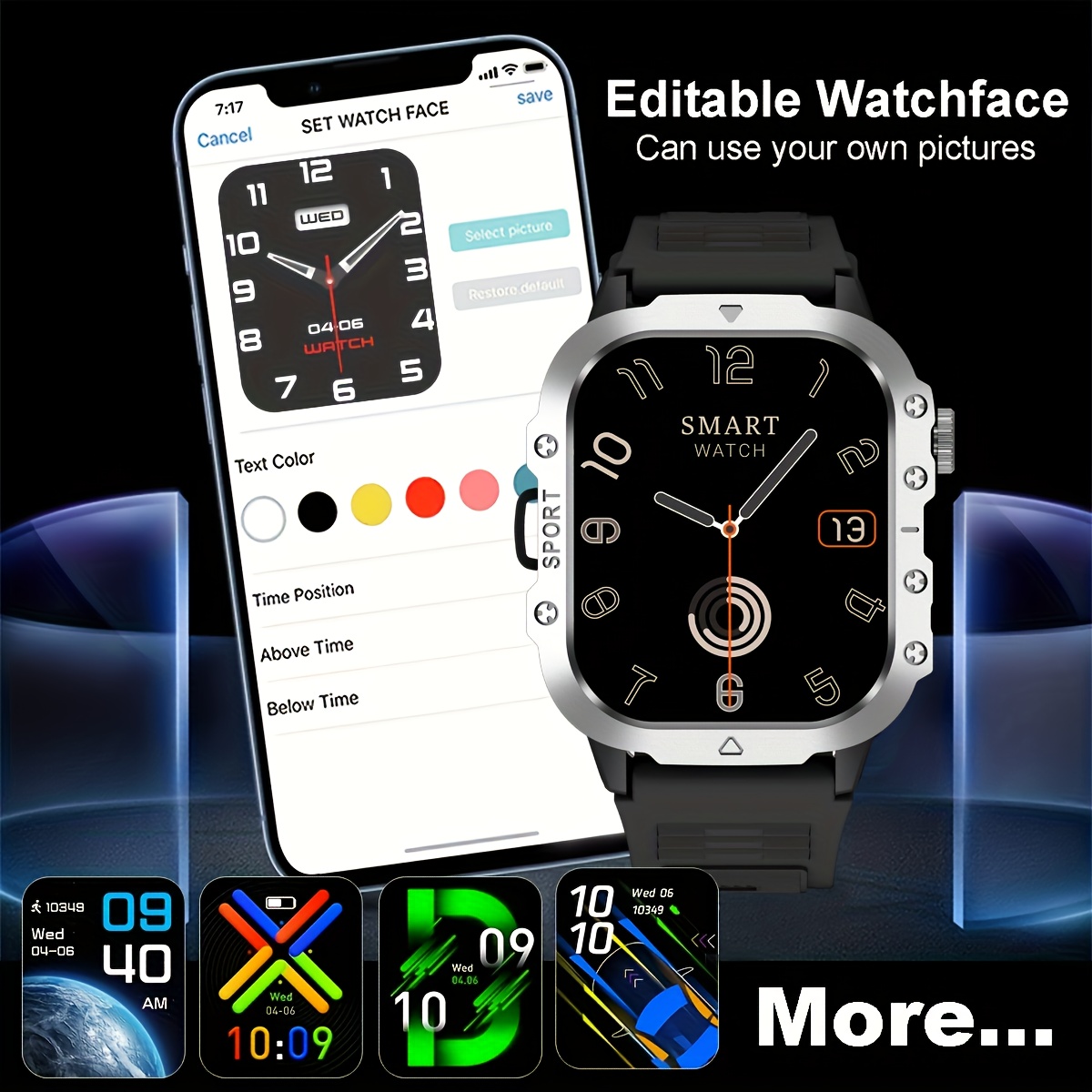 New Smart Watch 5.11 cm Large Screen LED Flashlight Outdoor Sports Watch Altimeter Barometer 100+Sports Mode Multimedia Information Viewing Weather Pedometer Fitness Tracker Compatible with Android for iphone Perfect Holiday Gift, Outdoor Activity Watch, Multimedia Viewing Watch, Modern Wearable Tech, Stylish Fitness Tracker, Durable Smartwatch, Longlasting Battery, Multifunctional Watch, LED Light Watch, Fitness Enthusiasts, Techsavvy Users, Altimeter Watch, Outdoor Gear Watch