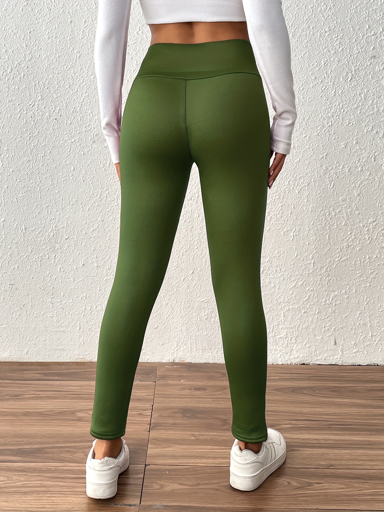 Women'S Thick Fleece-Lined High-Waisted Leggings - Winter Warmth, Stretchy Skinny Fit, Solid Color, Long Length, Perfect for Casual or Outdoor Wear