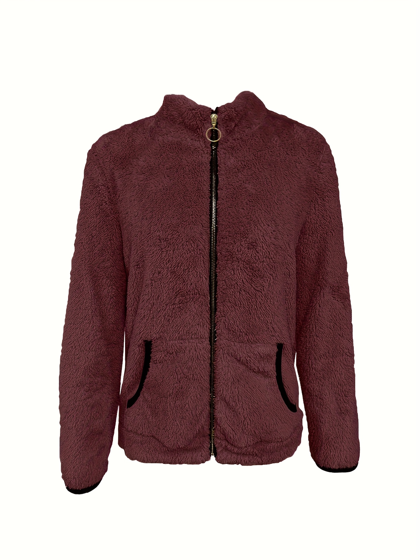 [Plush Winter Jacket] Plush Women's Winter Jacket - Cold Weather Coat with Zipper Closure & Side Pockets | Non-Stretch Outer Layer for Fall/Winter - Machine Washable Fuzzy Textured Fabric for Everyday, Formal & Casual Wear
