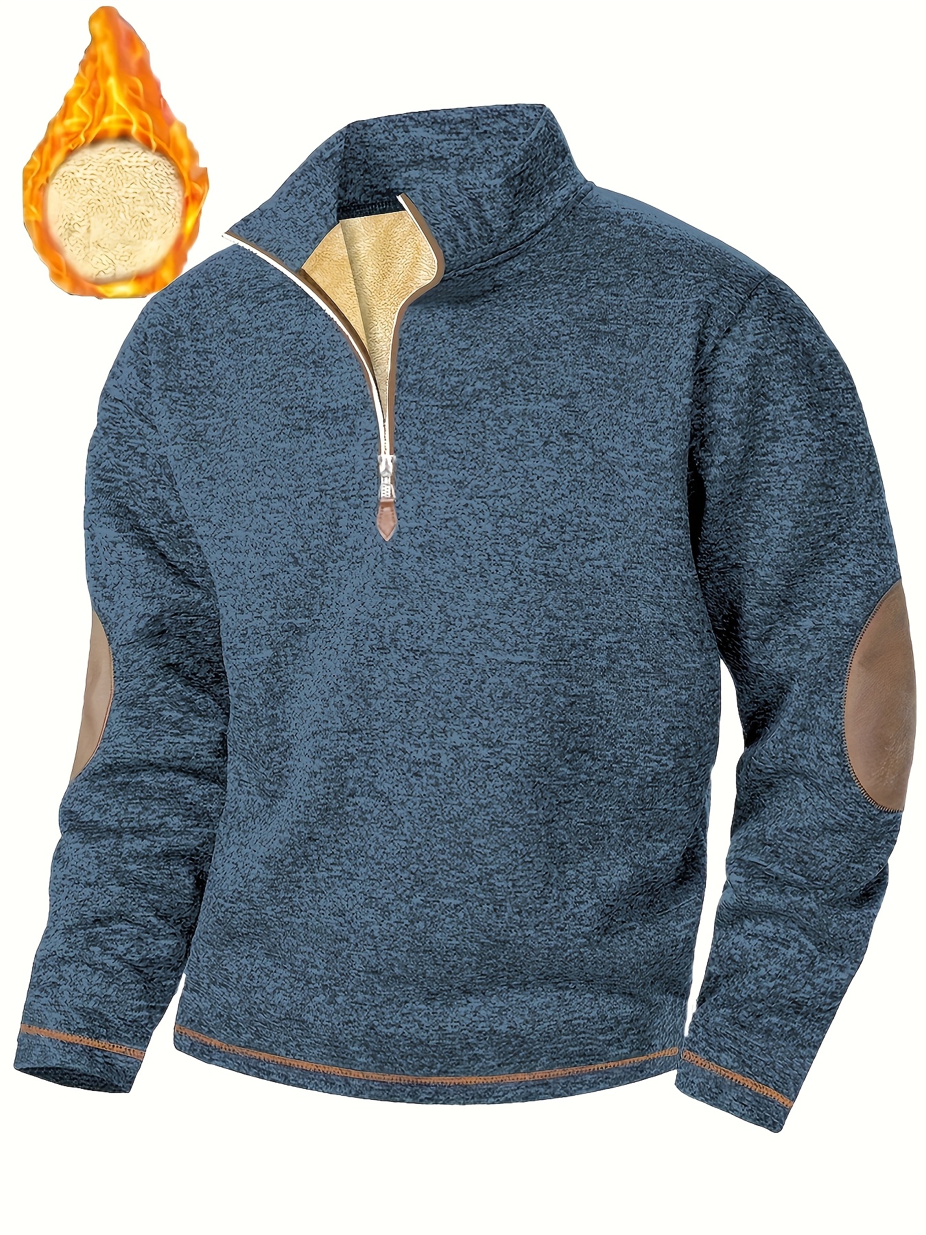 Men'S Cozy Fleece-Lined Zip-Up Sweater - Casual Stand Collar, Long Sleeve, Solid Color, Regular Fit, Perfect for Fall & Winter, Warm & Stylish Outerwear, Winter Clothing | Zipup Sweater | Fleece Lined Sweater, Knit, Men'S Collar/neck Sweater, Men'S Sweatshirt, Men'S Stand-up Collar Sweatshirt, Men'S Autumn/spring Clothes, Men Pullover, Men Winter Pullover, Men Clothe, Men Jumper