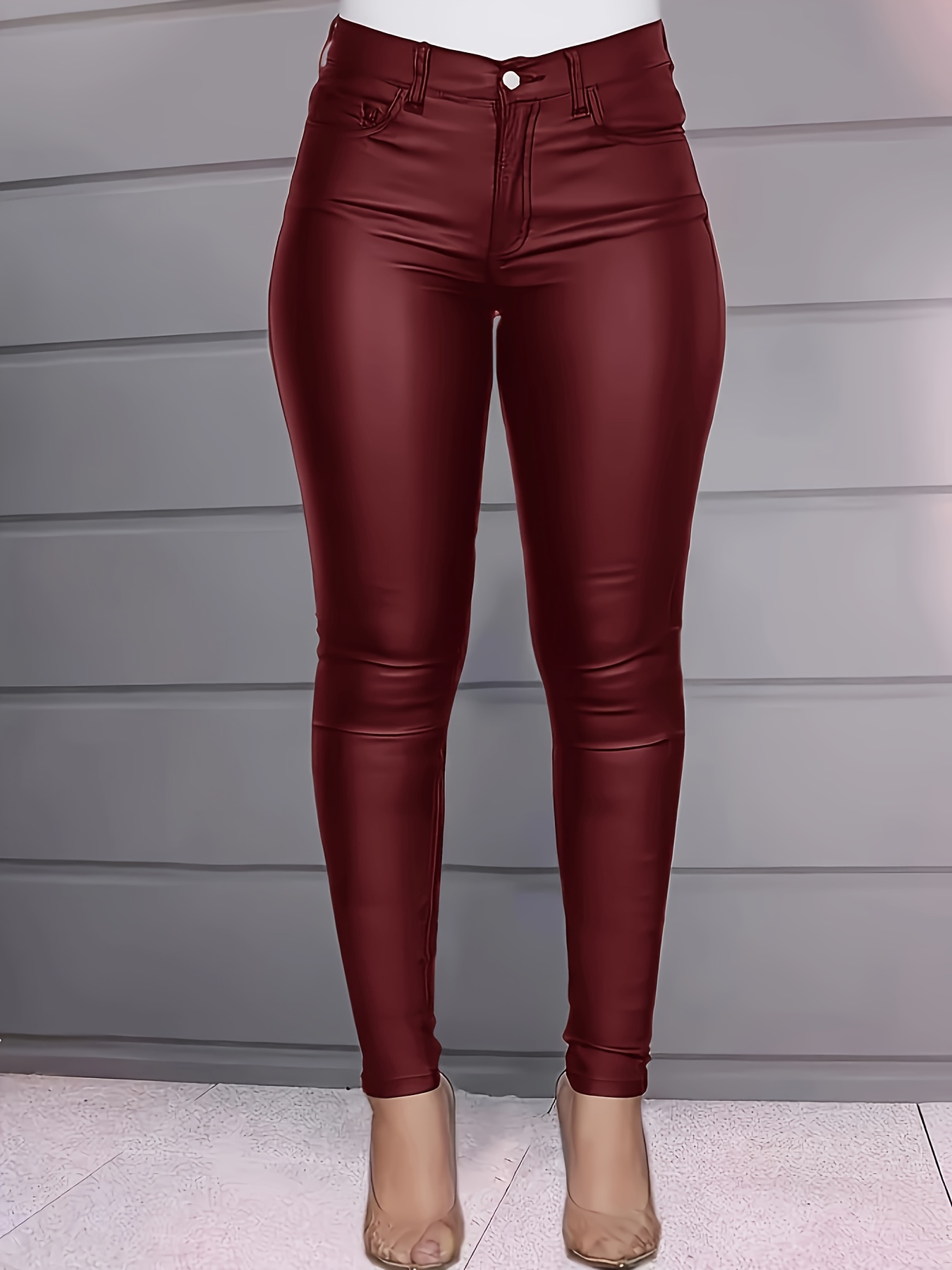 High-Waisted Skinny Jeans - Stretch Skinny Pants with Tummy Control, Black Glossy & Smooth Leg (No Fray) - All-Season Wear for Casual, Office, Party - Hand Washable Tight-Fitting Denim Jeans