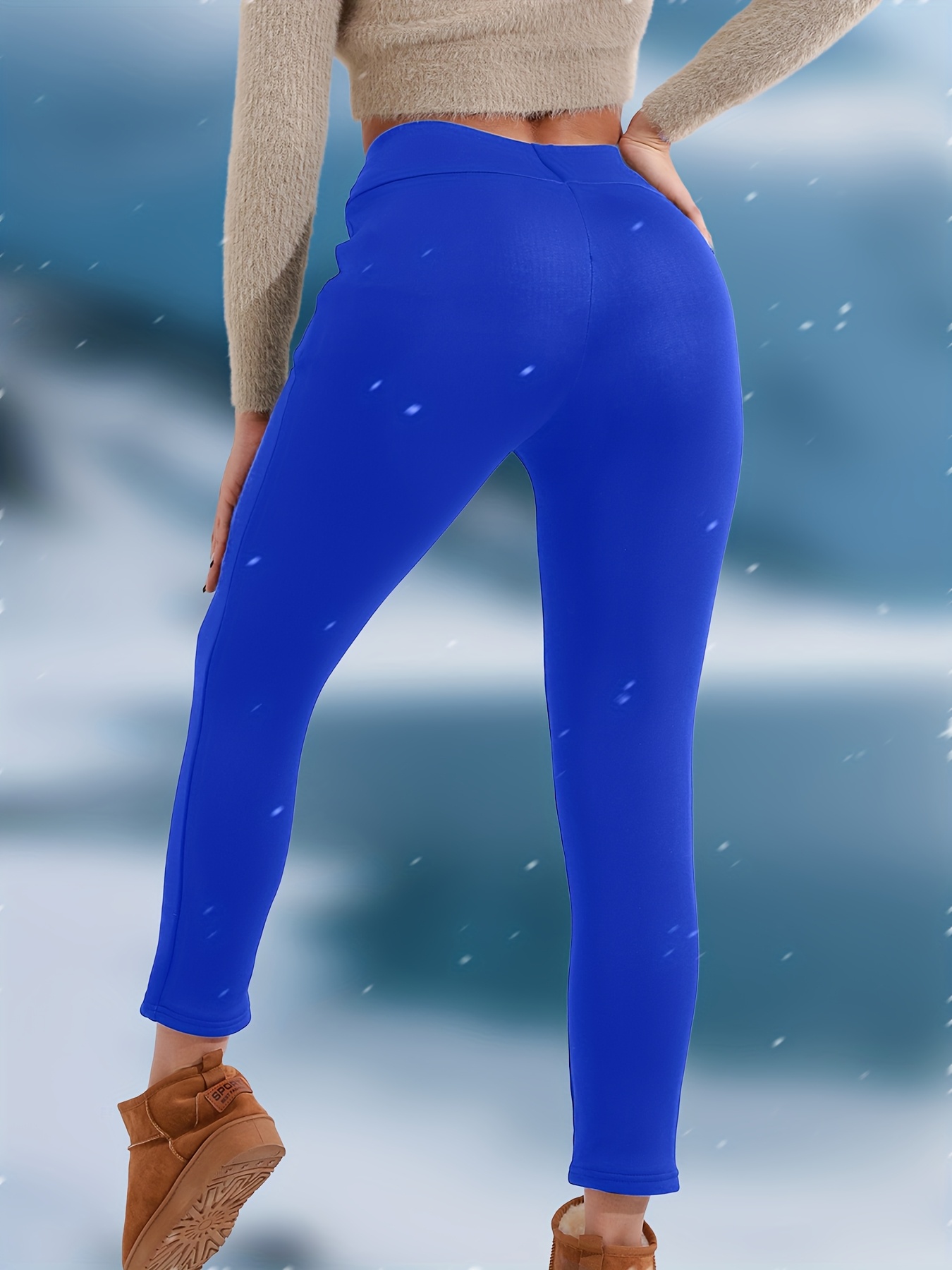 Women'S High-Waisted Thermal Leggings with Pockets - 360g/m² Thickened Winter Pants, Slim Fit, Double Pockets, Velvet Lining, Medium Stretch for Snow Travel & Daily Wear, Solid Color, Winter Leggings, Outdoor Hiking Apparel, Sleek Sporty Design, Comfortable Fit - Image 9