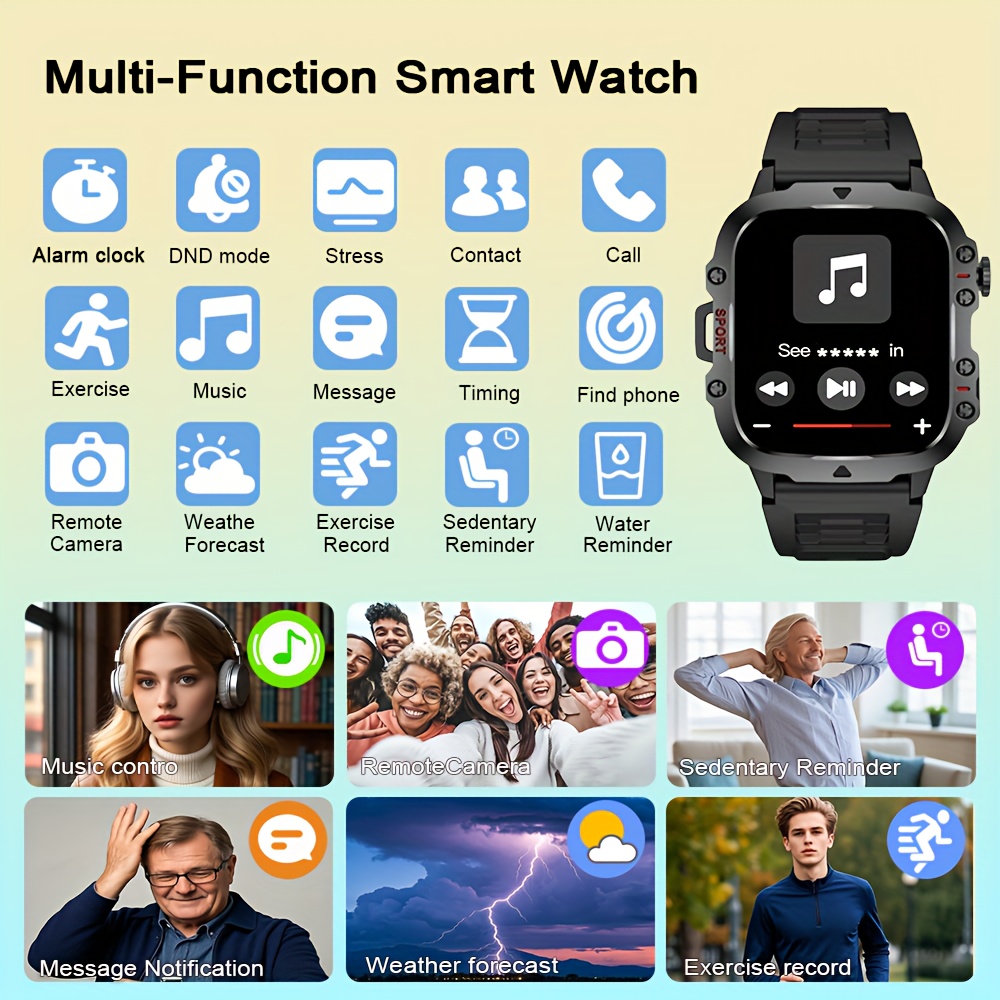 25Th Anniversary New Full Touch Men'S/Women'S Watch, Smart Watch with Multi-Sport Mode/Drink Reminder/Call Reminder/Remote Photo Taking/Music Control And More, Suitable for Both Men And Women, Gift Choice, Smart Watch for Men - Image 9