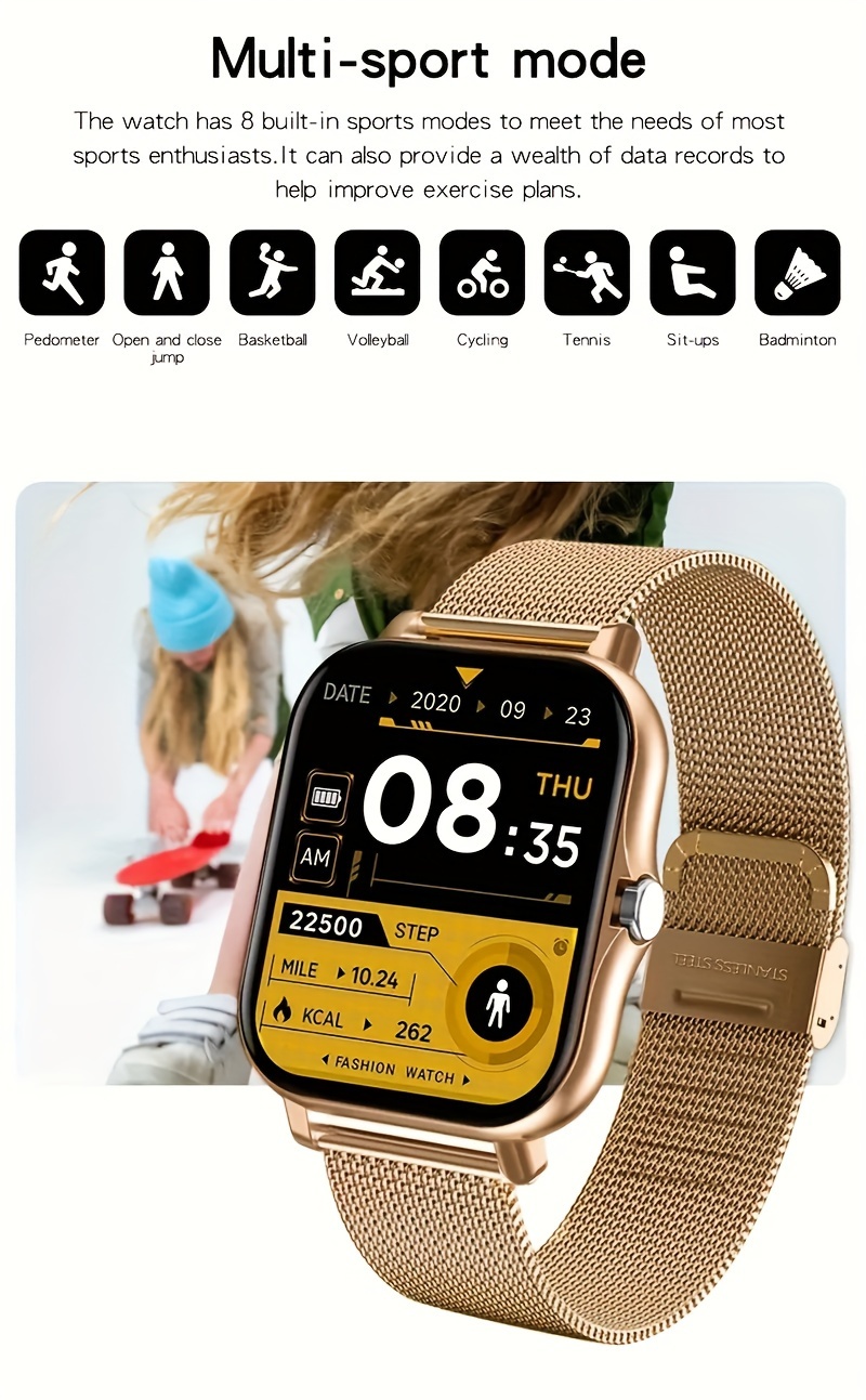 New Full Touch HD Sports Smartwatch for Men & Women - Wireless Calling, Motion Tracking, Photography, Music Control, Compatible with Android & for iPhone, USB Rechargeable, 4.65cm Display, Alloy Band, 240P Resolution, Perfect Gift for Men & Women