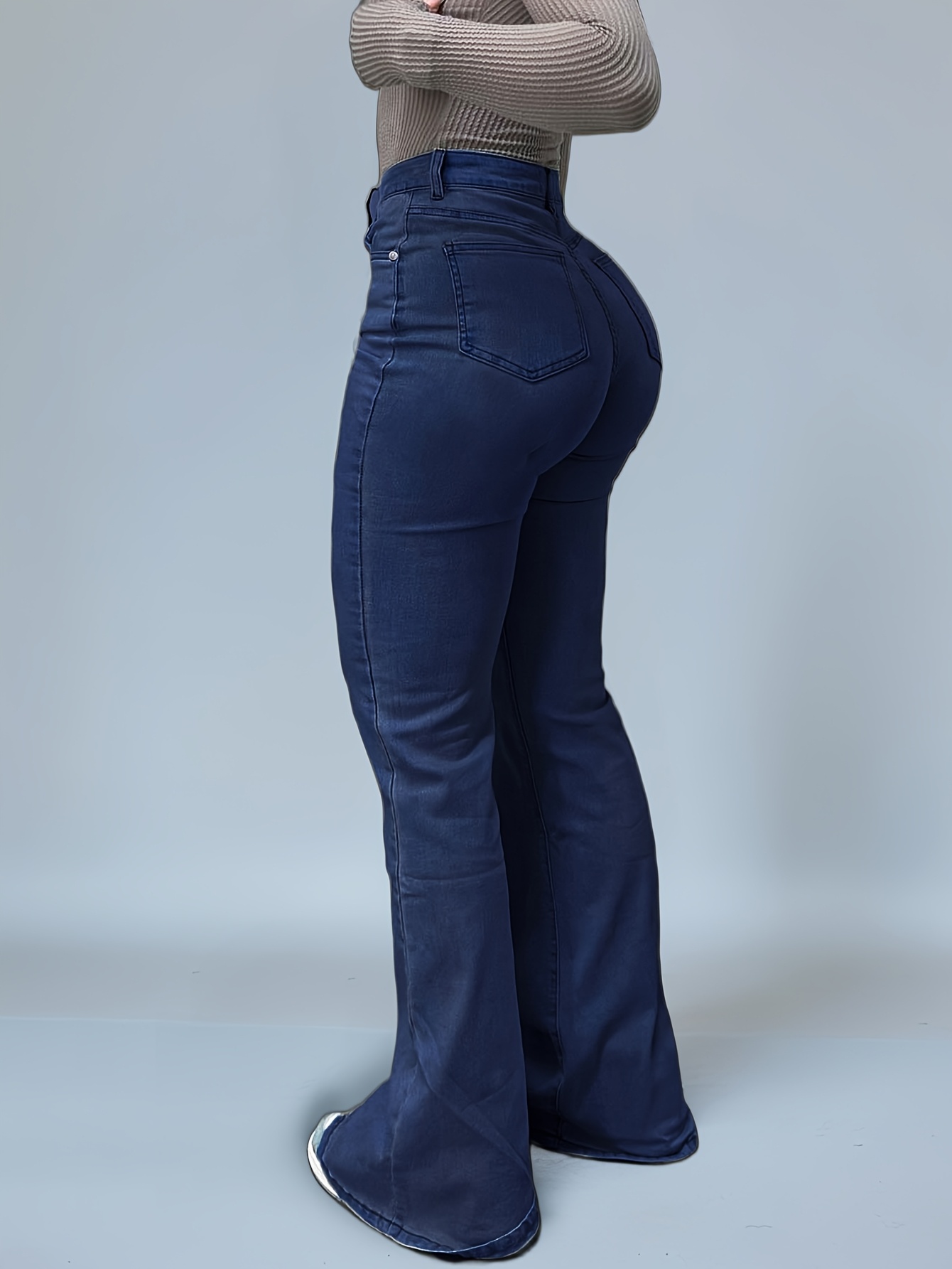High-Waisted Stretch Jeans for Women with a Bootcut Design, Available in Solid Colors, Perfect for Casual And Versatile Wear. - Image 6