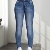 Women'S High-Waisted Stretch Denim Jeans - Slim Fit, Button Detail, Zipper Fly, All-Season Comfort, Light Blue, Casual Style, Comfortable Fashion|Slim Fit Jeans|Zipper Closure