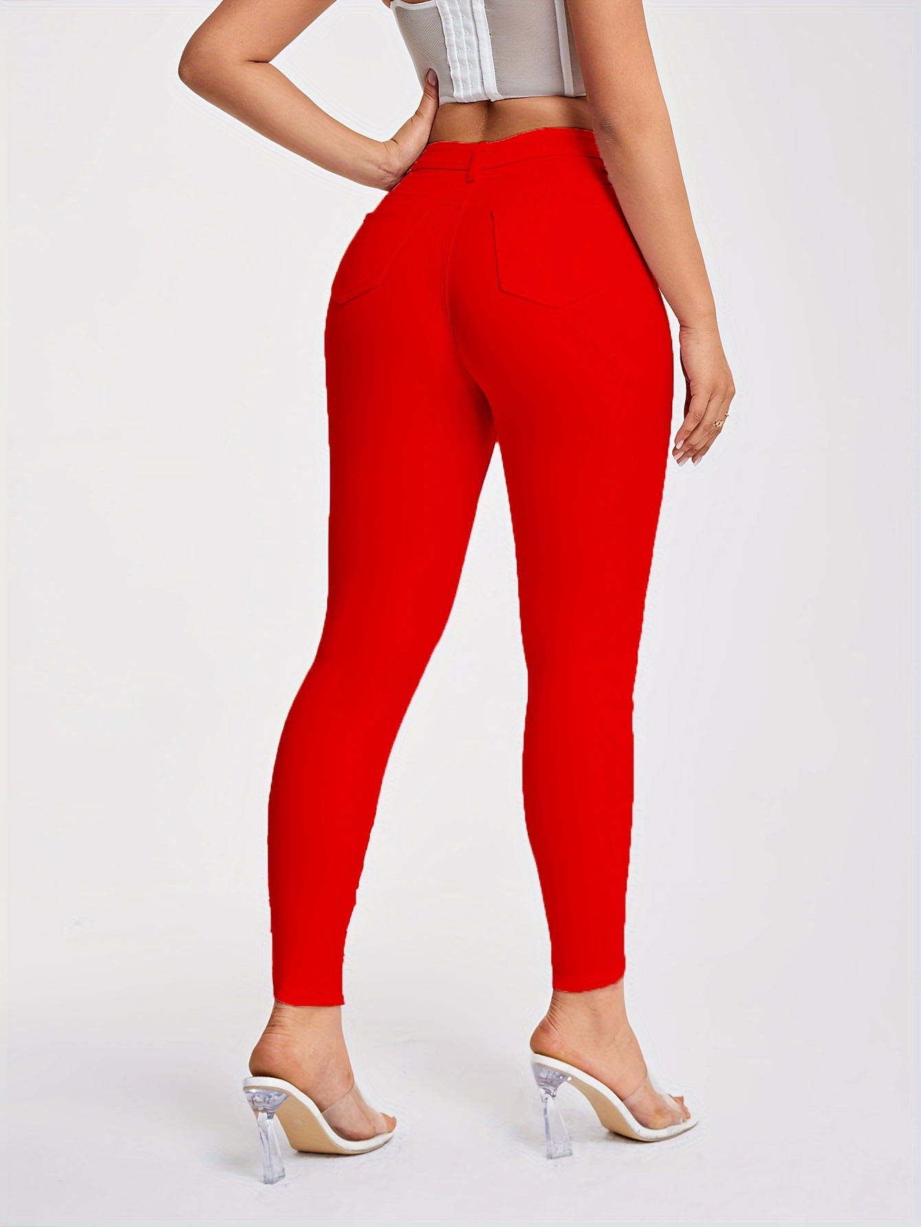 Women's Stretchy Pink Leggings - Casual, High-Waist, Non-See-Through, Machine Washable - Perfect for Spring/Summer