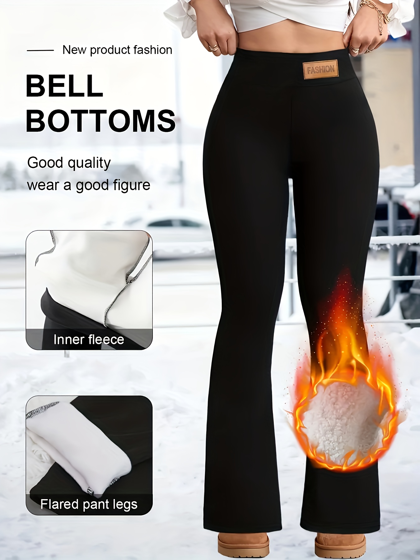 Women's High-Waisted Wide-Leg Thermal Trousers with - Winter Warmth Pants, Slim-Fit Inner for Jeans-like Wear, Machine Washable & Tummy Control (No Bulk) - Elegant Cold-Resistant Full-Length Leggings