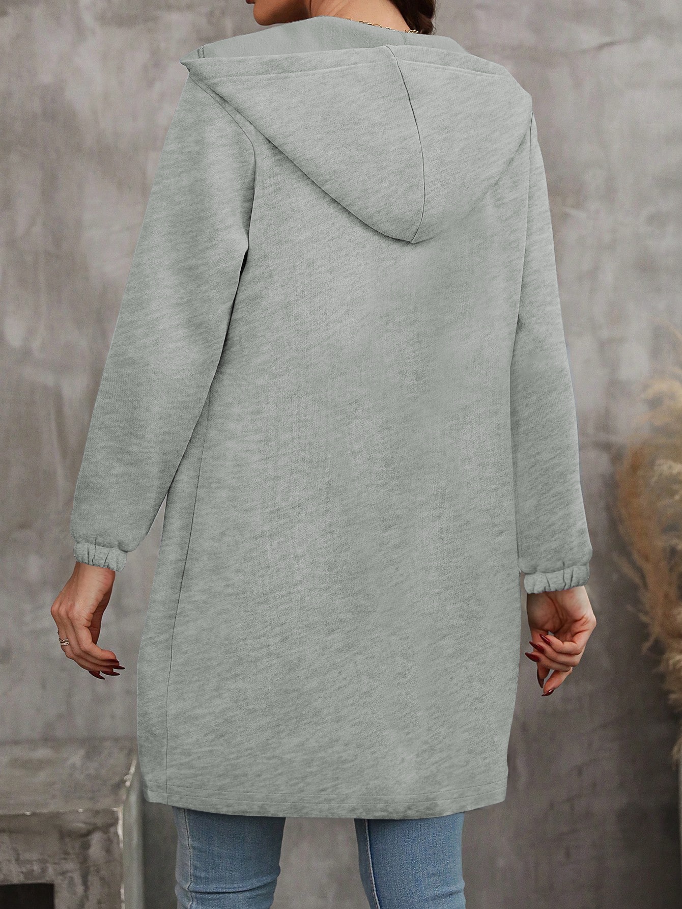 Women's Full-Zip Hooded Jacket with Butterfly & Letter Print, Long Oversized Coat - Full-Zip Front Closure, Chest Pocket & Hooded Collar, Machine Washable Winter Outerwear (Casual to Professional) Coat for //Travel (Grey) - Image 3