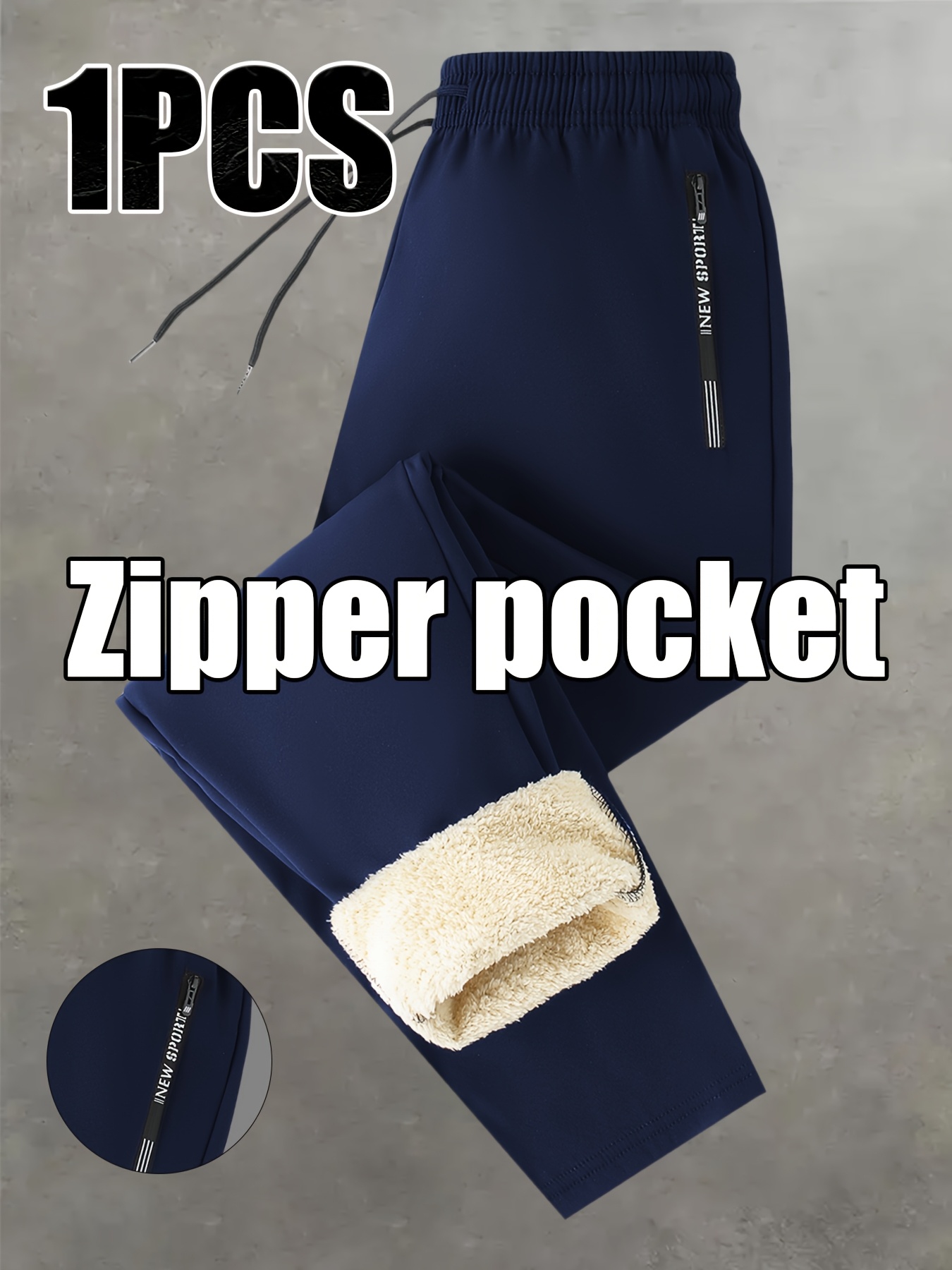 Men'S Fleece-Lined Warm Running Pants | Comfortable Soft Fabric, Dual-Side Zipper Pockets, Drawstring Waist, Ideal for Winter, Casual Style, Solid Color