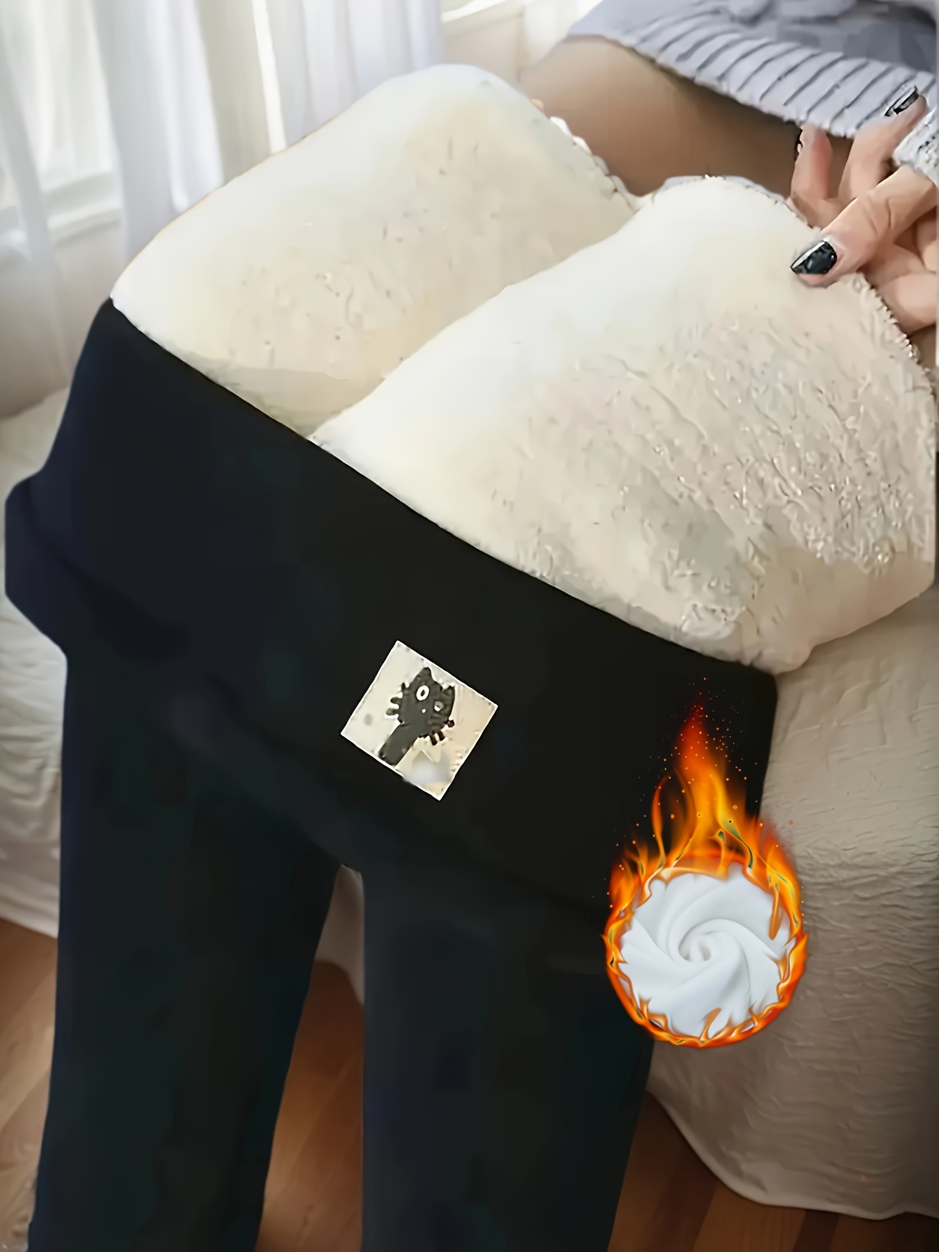 Women's High-Waisted Winter Yoga Leggings with Plush Cat-Themed Patch - High-Stretch Warm Workout Pants, Full-Length Black Athletic Leggings for Fall/Winter, Ideal Gift for Cat Lovers (Non-Sheer, Hand Washable)