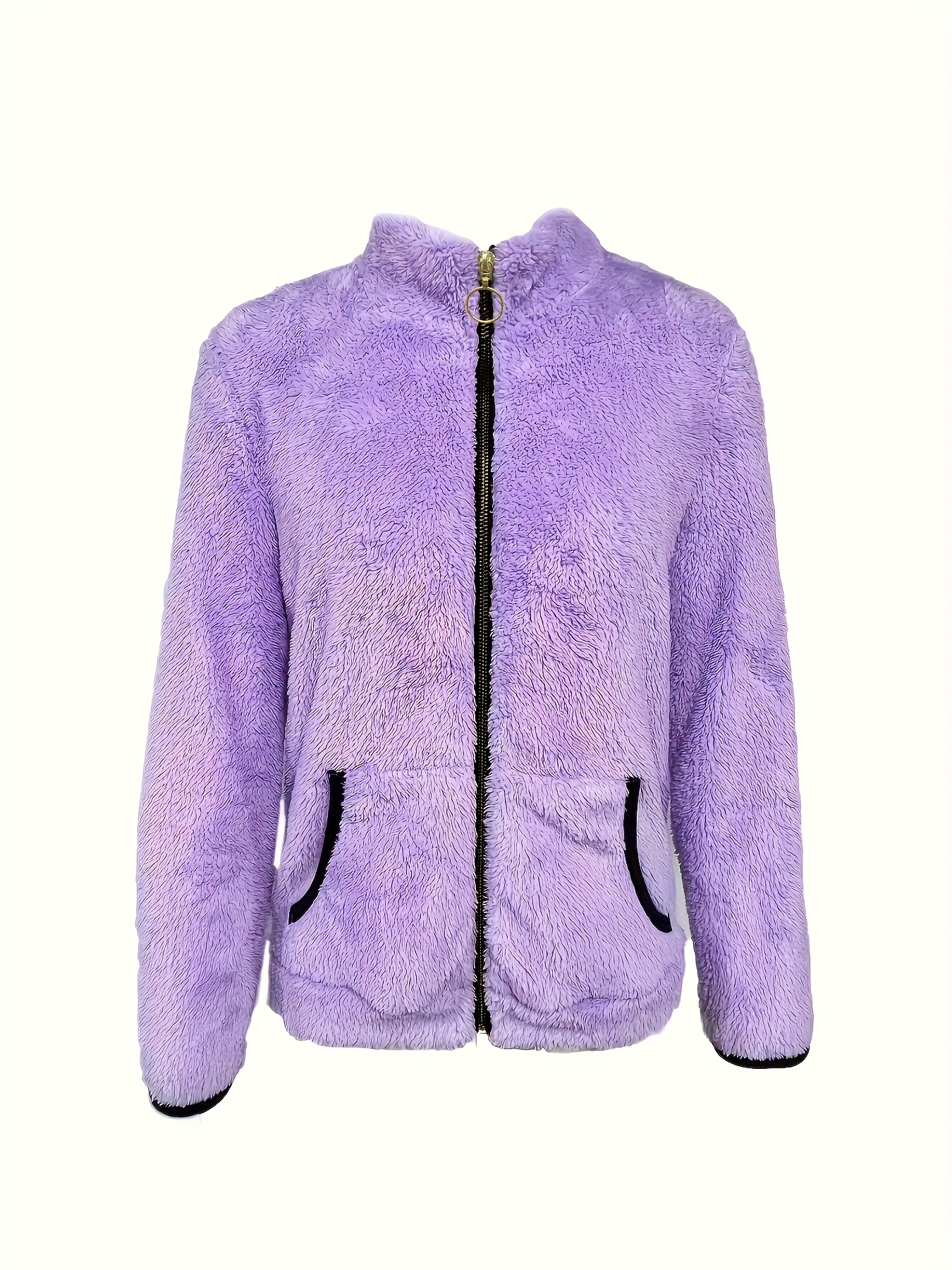 [Plush Winter Jacket] Plush Women's Winter Jacket - Cold Weather Coat with Zipper Closure & Side Pockets | Non-Stretch Outer Layer for Fall/Winter - Machine Washable Fuzzy Textured Fabric for Everyday, Formal & Casual Wear