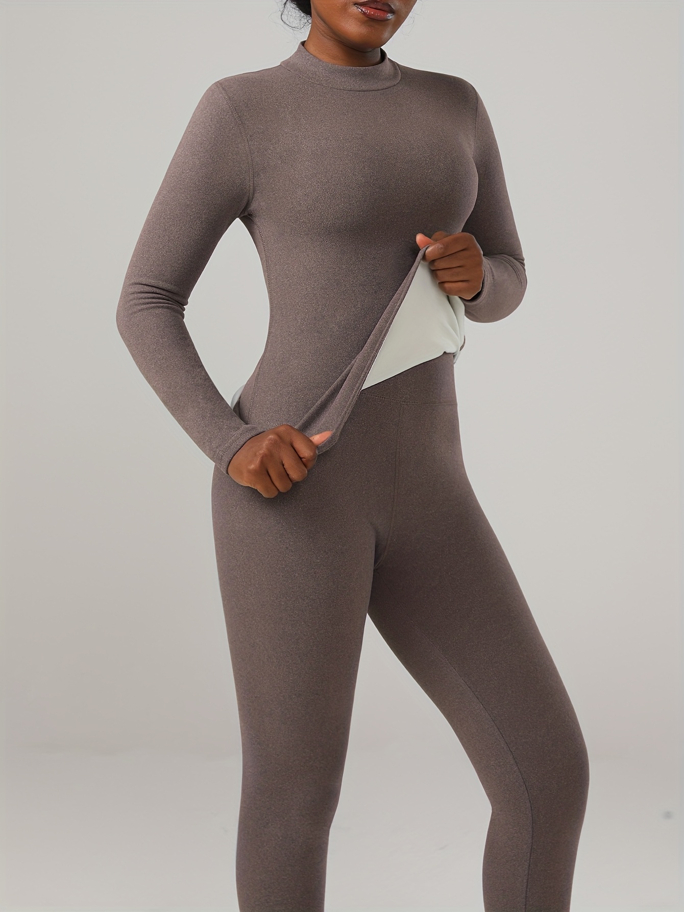 [Warm Fleece-Lined Thermal Set] 2pcs Set - Women's Fleece-Lined Thermal Underwear | Autumn/Winter Thickened Warm Long-Sleeve High-Neck Top and Pants, Elastic Casual Comfortable