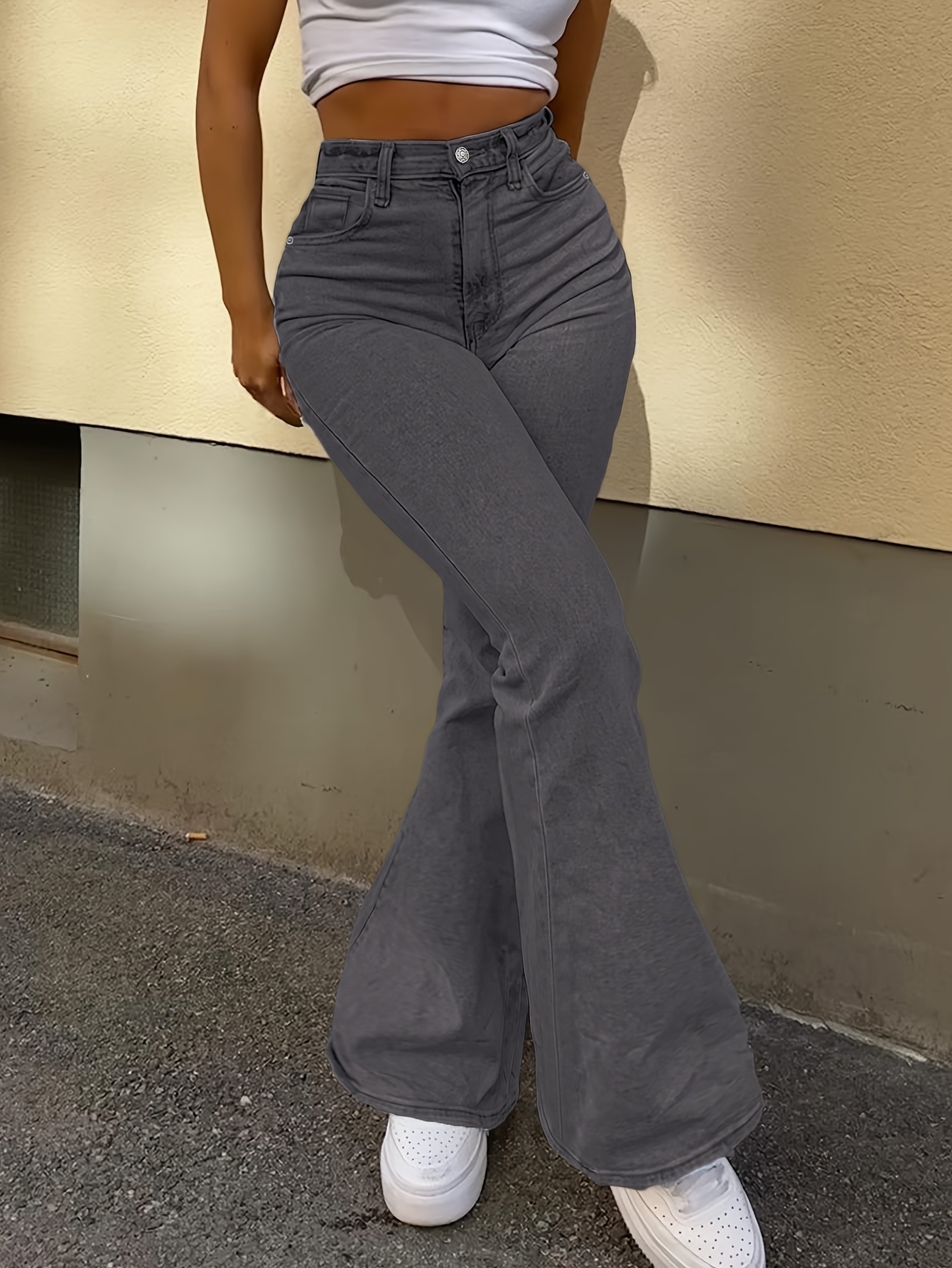 High-Waisted Stretch Jeans for Women with a Bootcut Design, Available in Solid Colors, Perfect for Casual And Versatile Wear. - Image 7