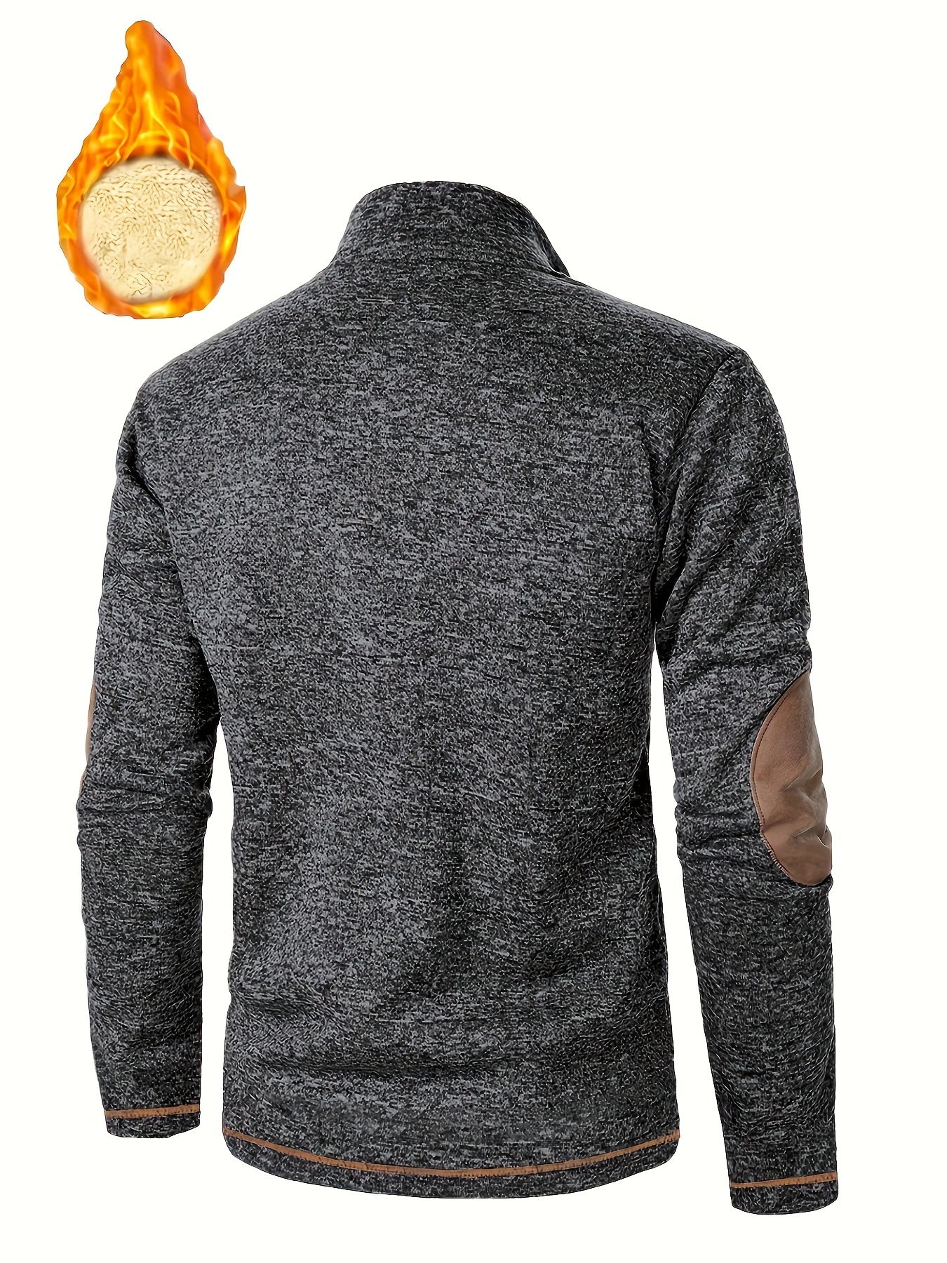 Men'S Cozy Fleece-Lined Zip-Up Sweater - Casual Stand Collar, Long Sleeve, Solid Color, Regular Fit, Perfect for Fall & Winter, Warm & Stylish Outerwear, Winter Clothing | Zipup Sweater | Fleece Lined Sweater, Knit, Men'S Collar/neck Sweater, Men'S Sweatshirt, Men'S Stand-up Collar Sweatshirt, Men'S Autumn/spring Clothes, Men Pullover, Men Winter Pullover, Men Clothe, Men Jumper - Image 9