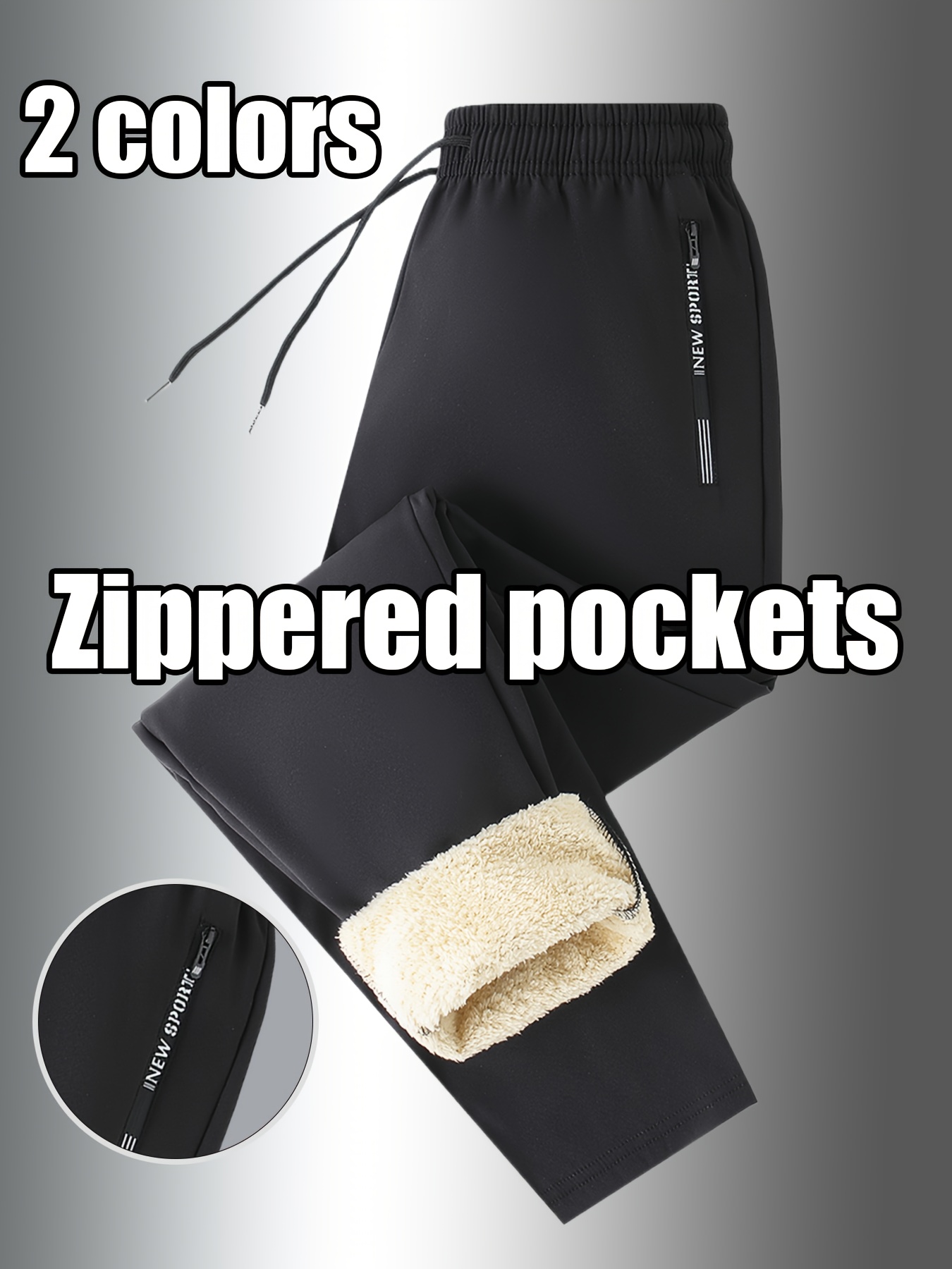 Men'S Fleece-Lined Warm Running Pants | Comfortable Soft Fabric, Dual-Side Zipper Pockets, Drawstring Waist, Ideal for Winter, Casual Style, Solid Color