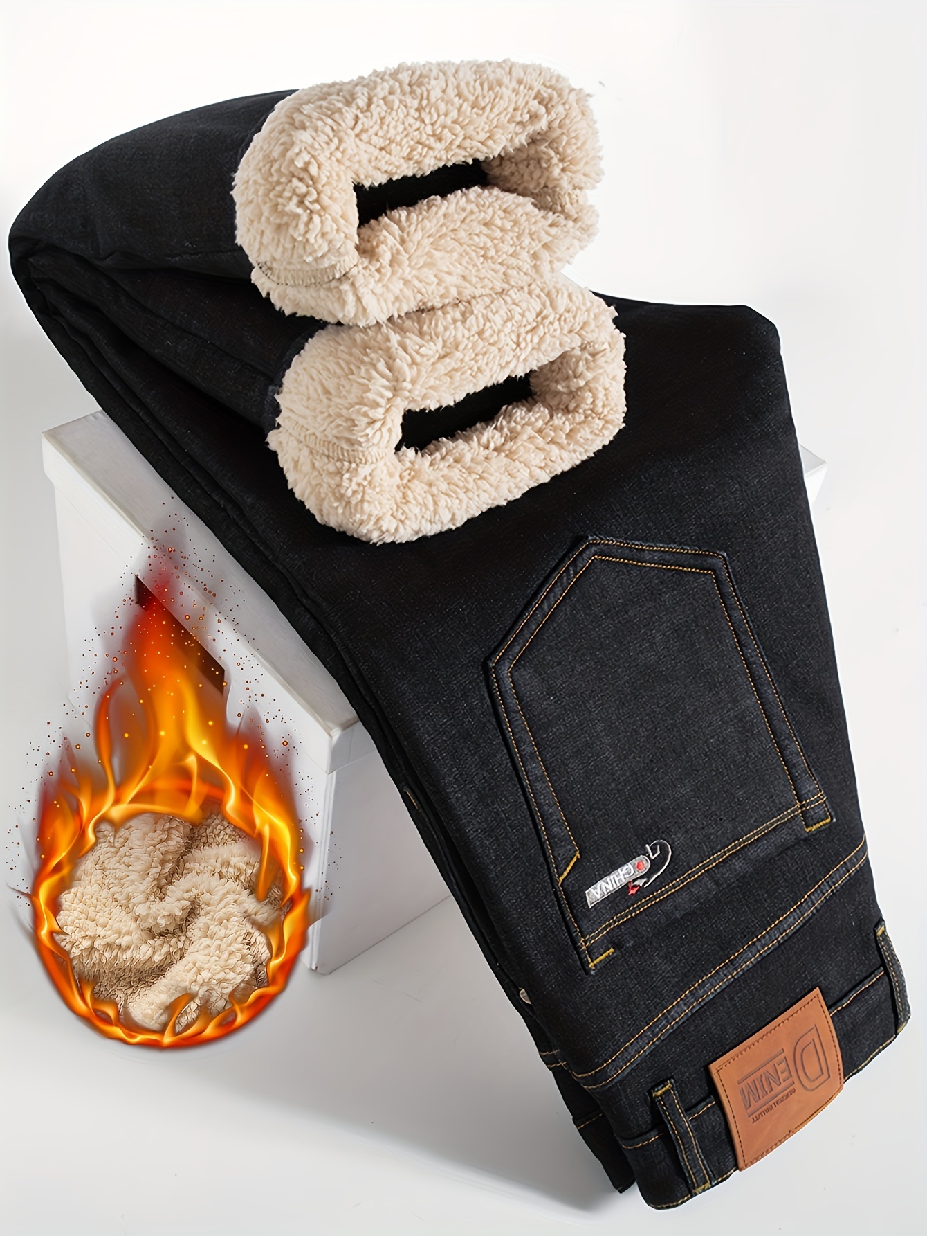 Men's Light Business Fleece-Lined Straight-Leg Jeans, Everyday Pants, Workwear Essentials, Classic, Straightleg Pants, Durable Fabric, Soft Inner Lining, Lined Jeans, Warm Winter Pants, Fashionconscious Men, Winter Wardrobe